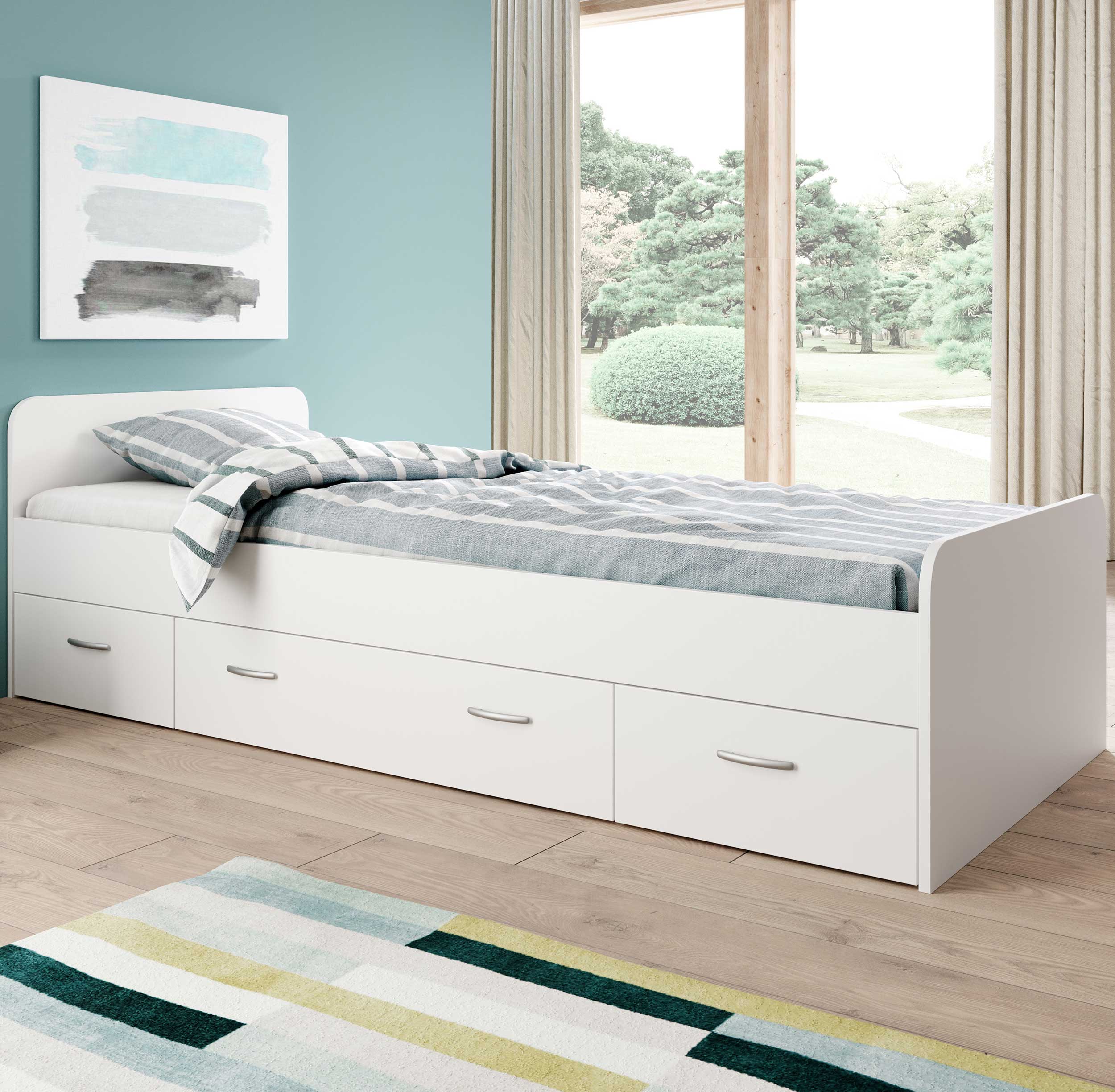 Lit Barko 90x200 cm avec 3 tiroirs - blanc