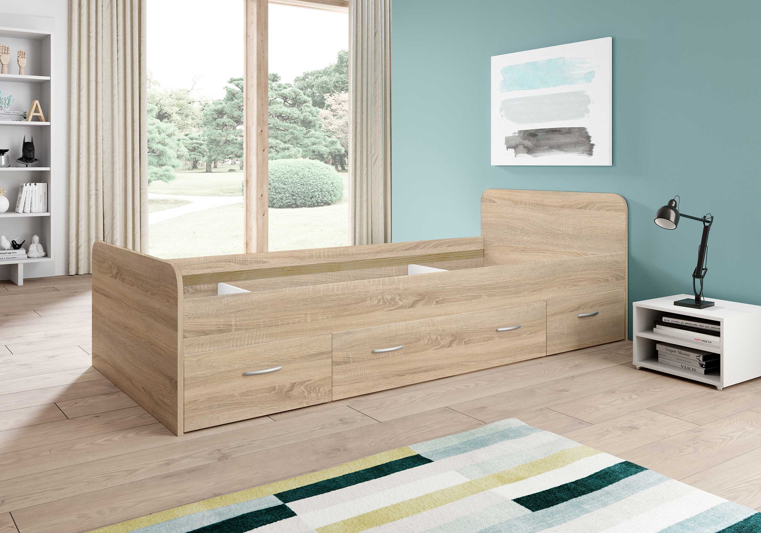 Lit Barko 90x200 cm avec 3 tiroirs - chêne sonoma - Image 2