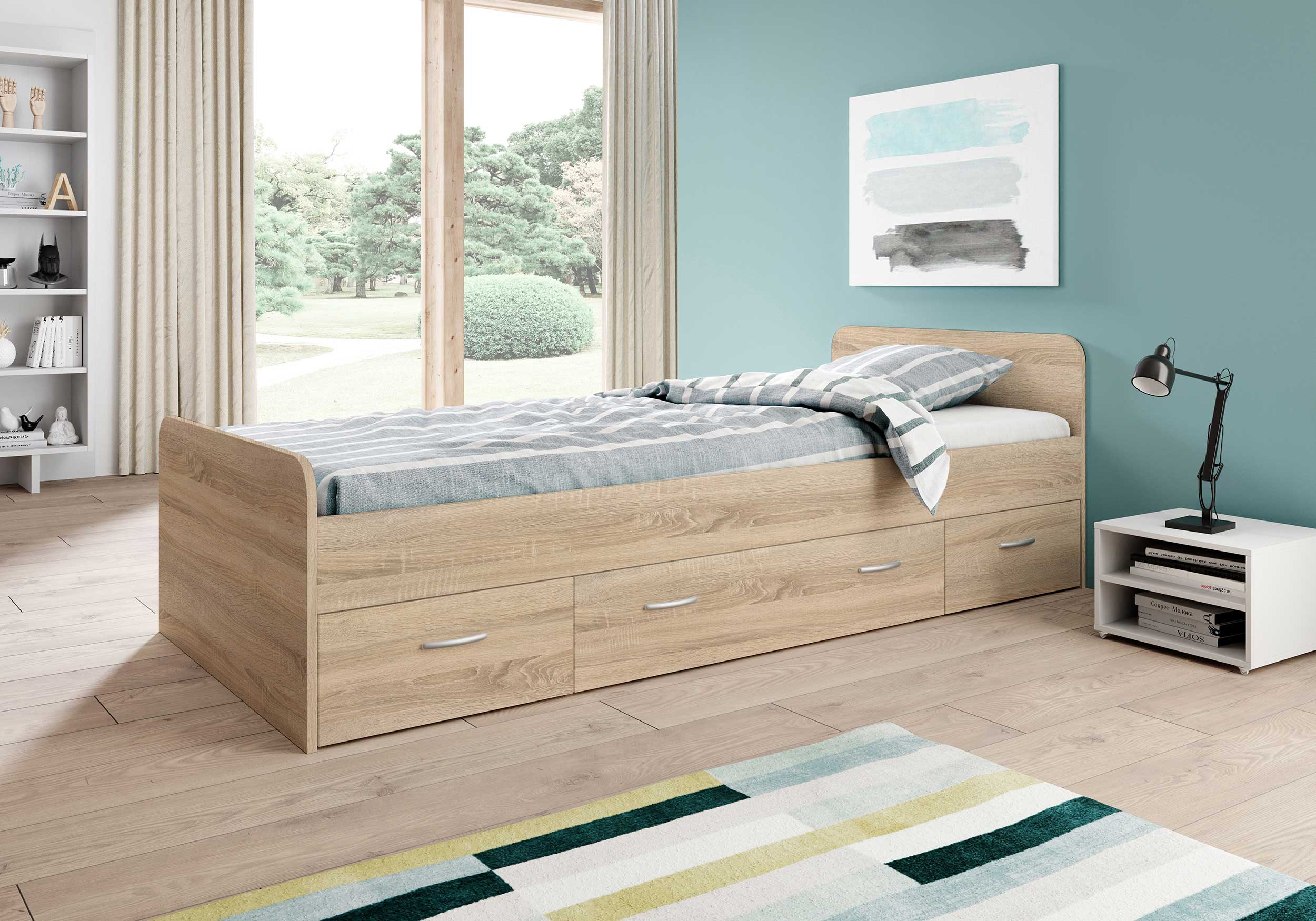 Lit Barko 90x200 cm avec 3 tiroirs - chêne sonoma - Image 3