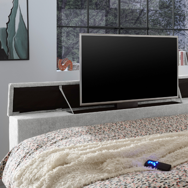 Lit boxspring Delvo 180x200cm avec espace de rangement et espace pour TV - gris clair - Image 2