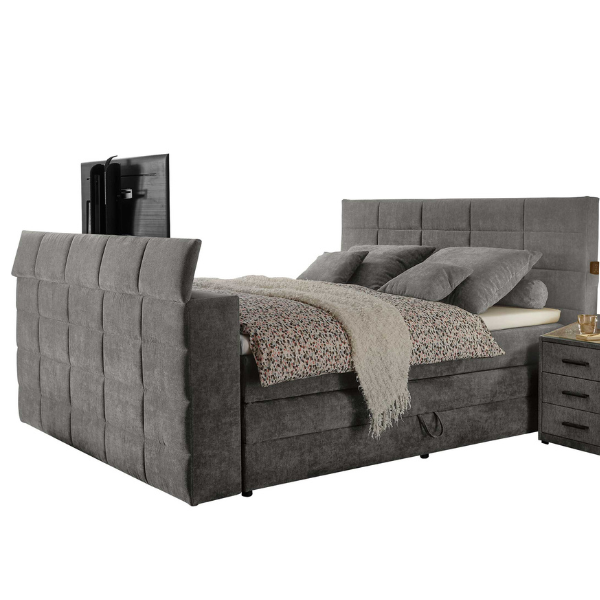 Lit boxspring Delvo 180x200cm avec espace de rangement et espace pour TV - taupe - Image 4