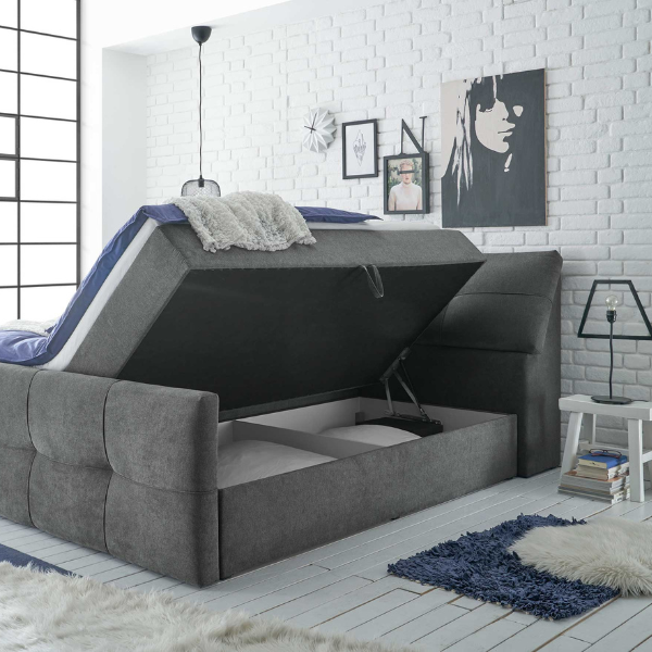 Lit boxspring Fitzroy 160x200cm avec espace de rangement - gris foncé - Image 3