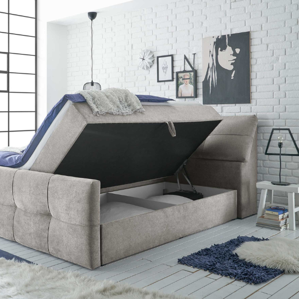 Lit boxspring Fitzroy 160x200cm avec espace de rangement - gris - Image 3