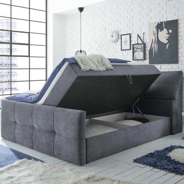 Lit boxspring Fitzroy 180x200cm avec espace de rangement - anthracite - Image 3