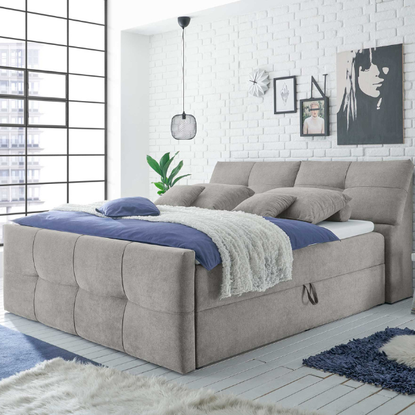 Lit boxspring Fitzroy 180x200cm avec espace de rangement - gris