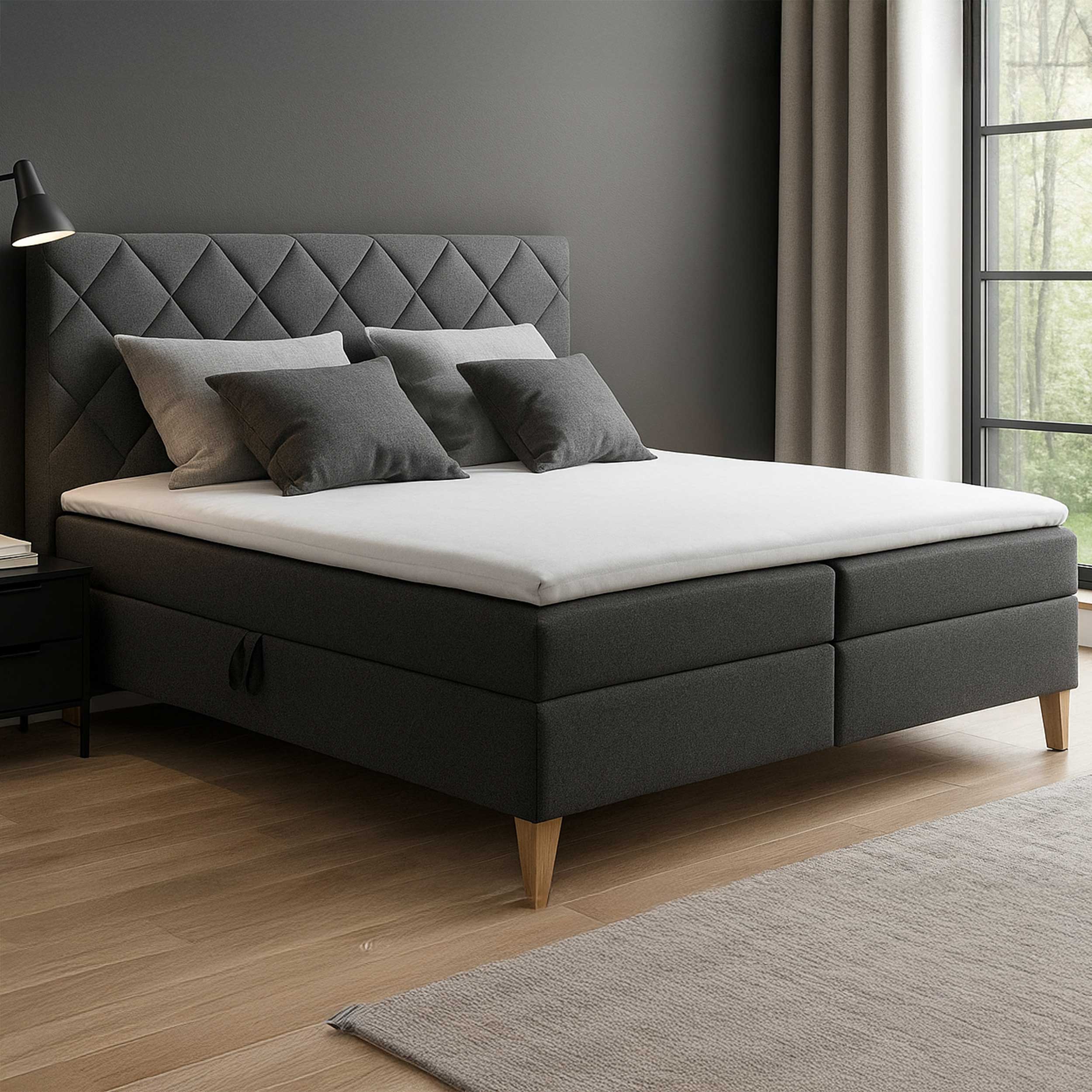 Lit boxspring Redford 180x200cm avec espace de rangement - anthracite