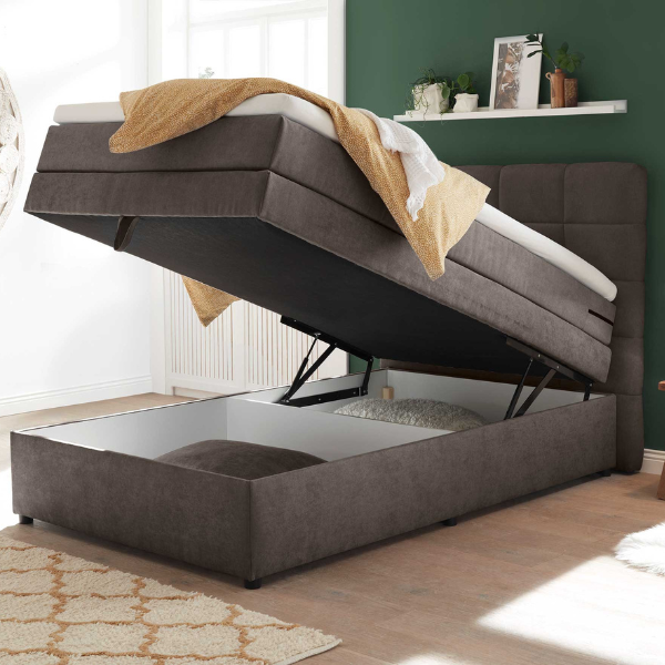 Lit boxspring Tahoe 120x200cm avec espace de rangement - taupe - Image 2