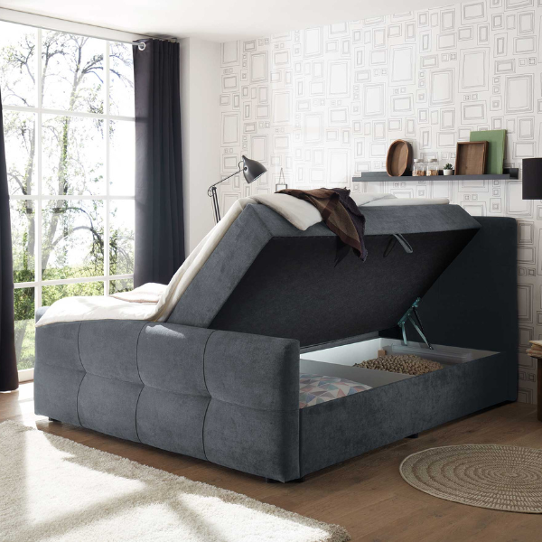 Lit boxspring Winnifred 160x200cm avec espace de rangement - anthracite - Image 3