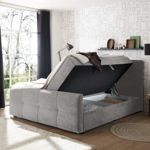 Lit boxspring Winnifred 180x200cm avec espace de rangement - gris - Image 3