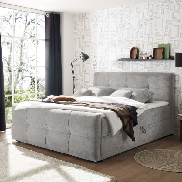 Lit boxspring Winnifred 180x200cm avec espace de rangement - gris