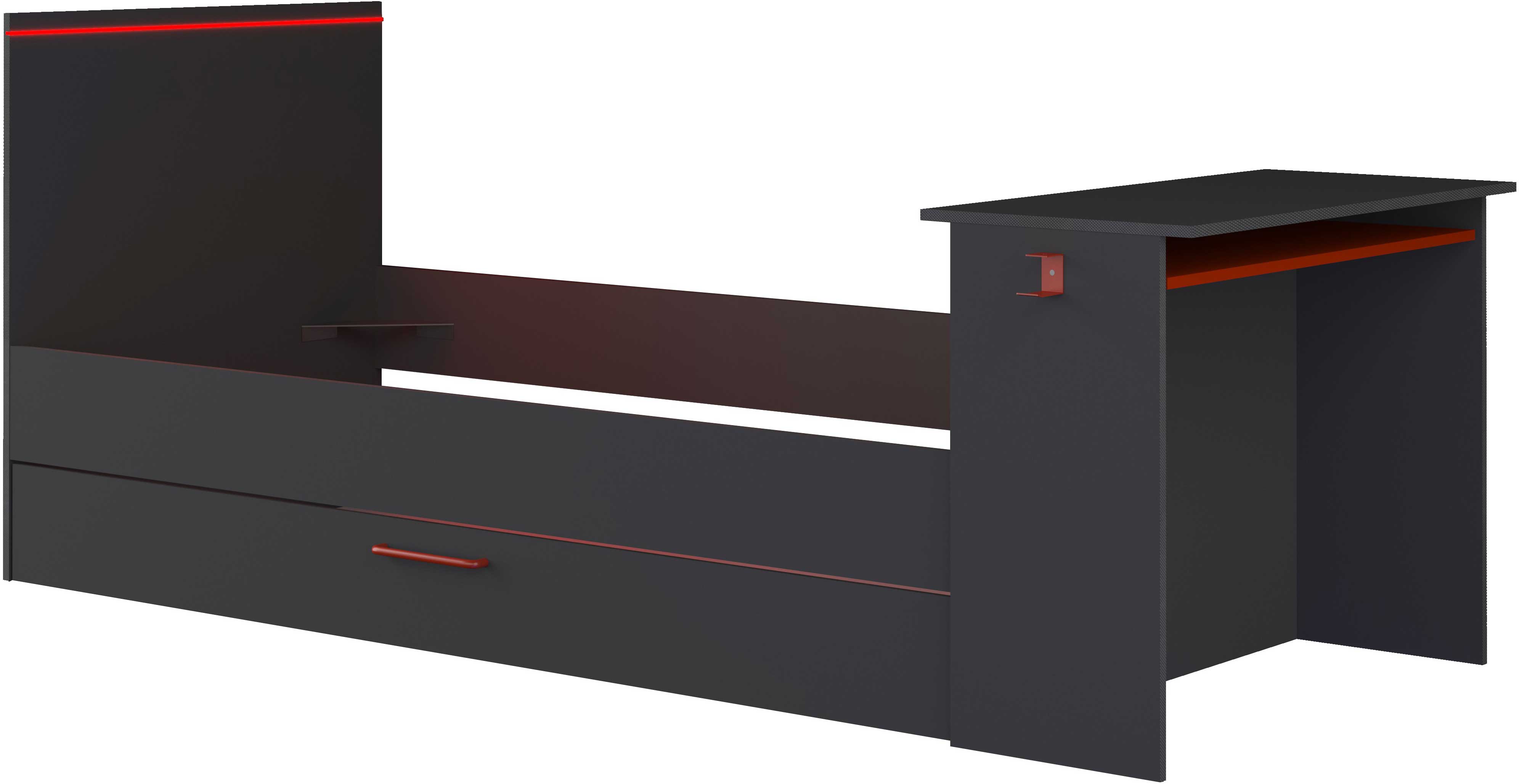 Lit Bzone 90x200 cm avec tiroir de lit, bureau et éclairage LED - anthracite - Image 6