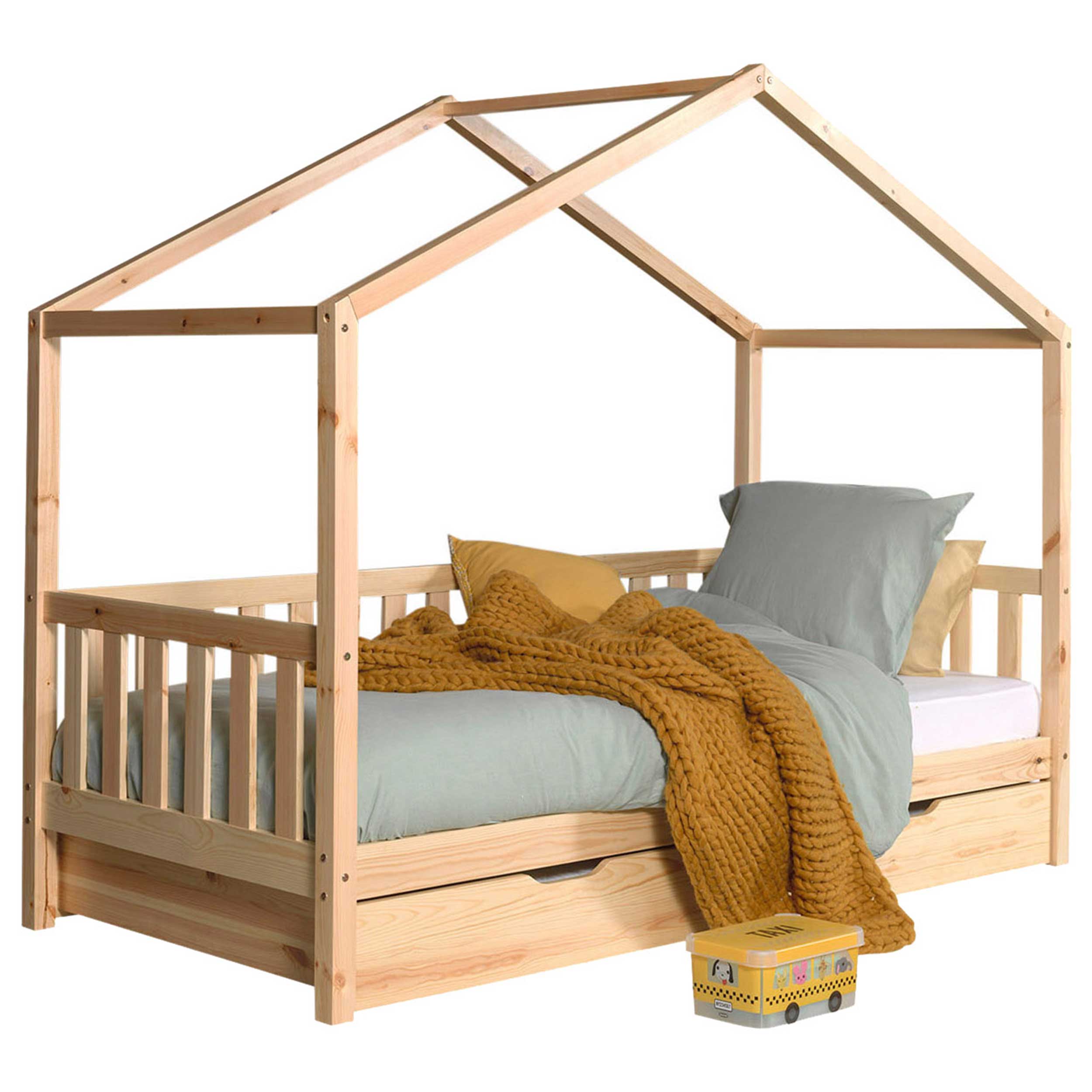 Lit cabane Dallas 2 90x200 avec tiroir de lit - bois pin - Image 6