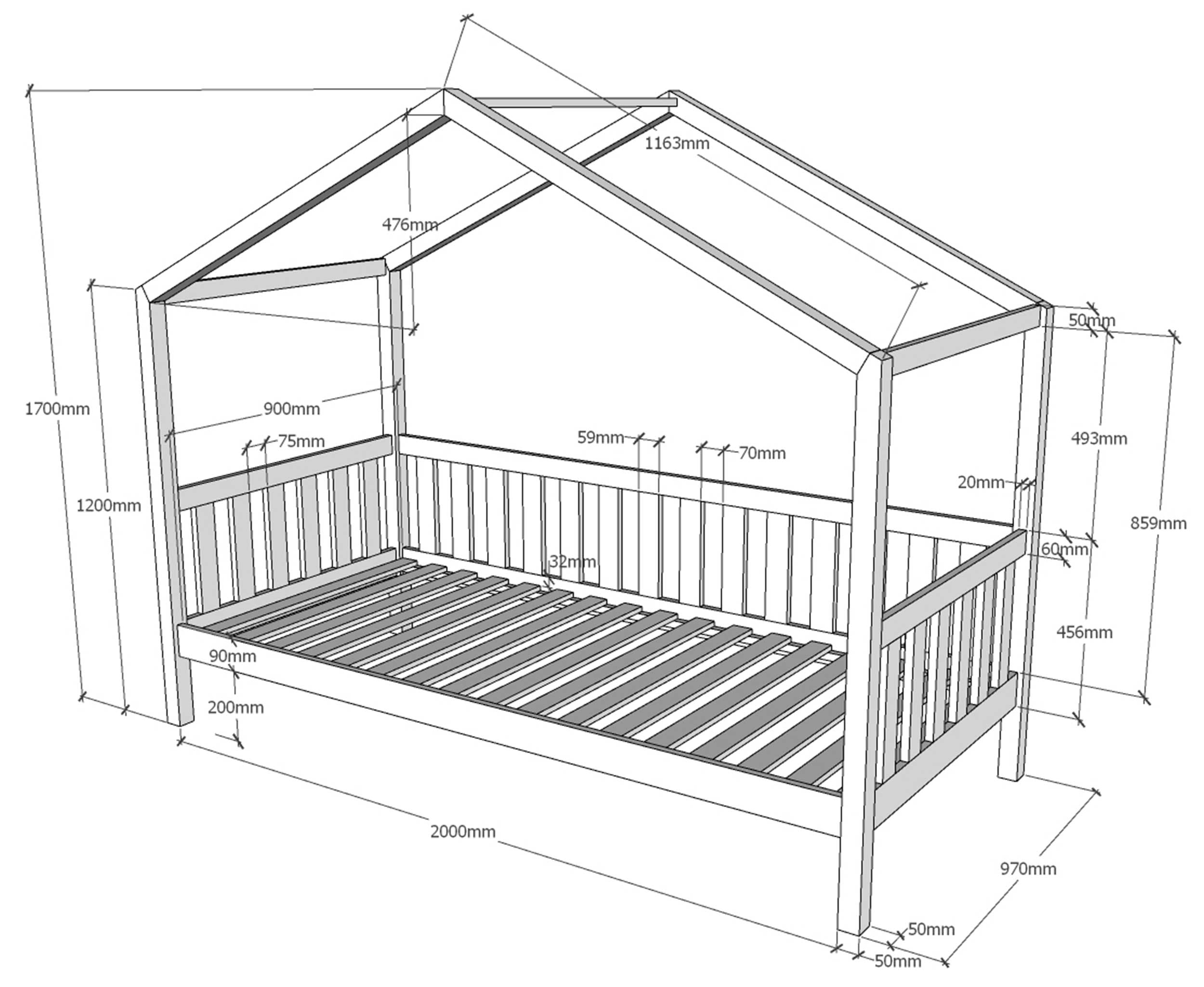 Lit cabane Dallas 2 90x200 - blanc - Image 3