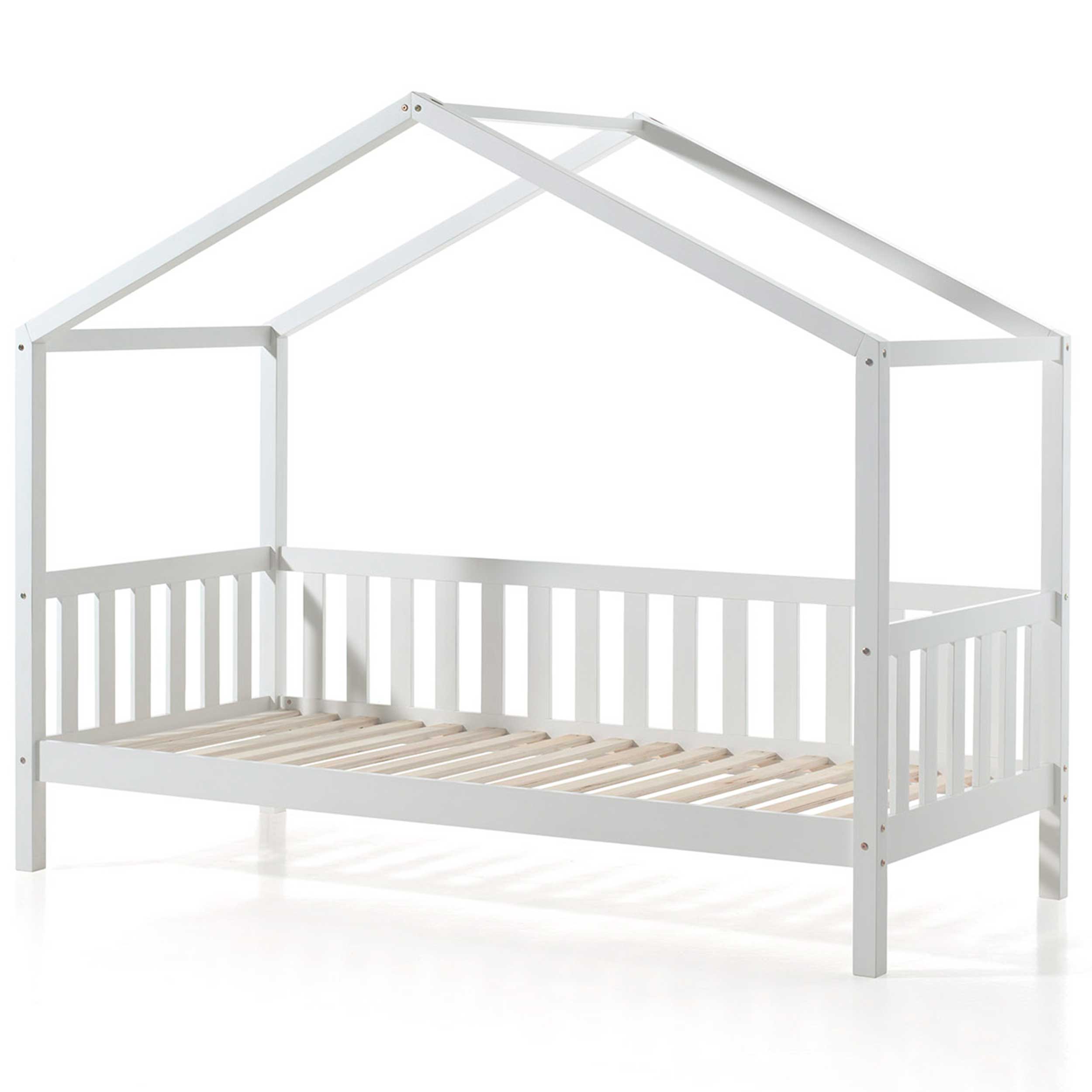 Lit cabane Dallas 2 90x200, tiroir de lit et voile avec dessin de papillons - blanc/rose - Image 5