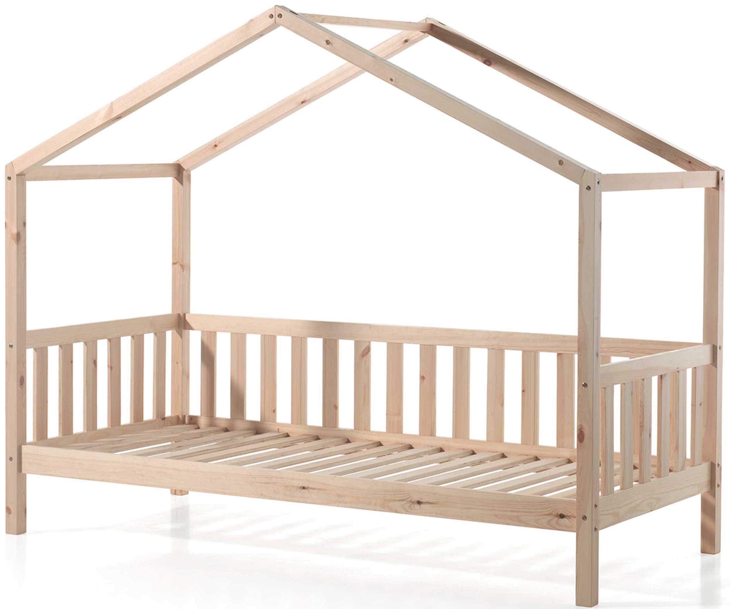 Lit cabane Dallas 2 90x200 & voile avec dessin de papillons - bois pin/rose - Image 2