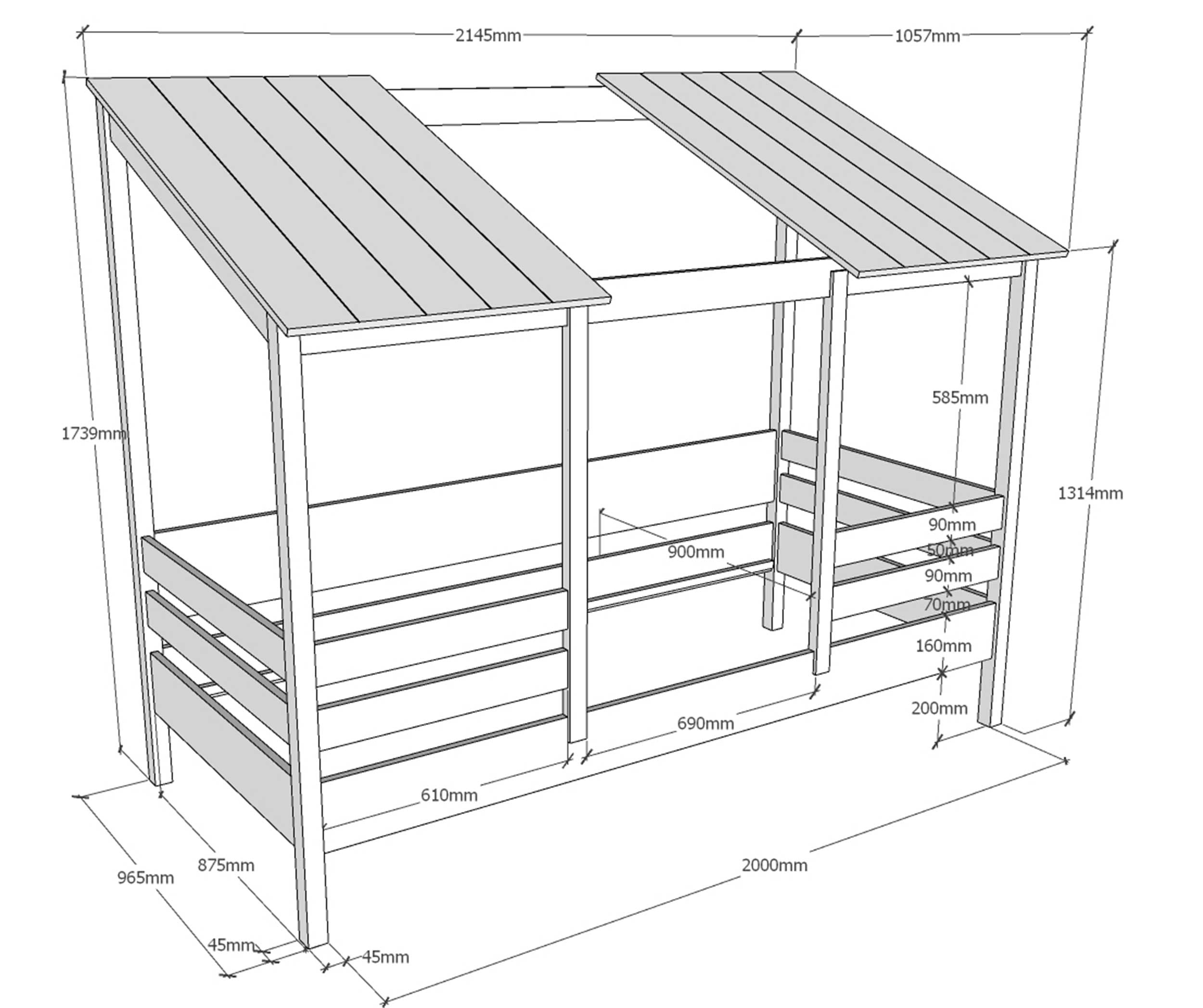 Lit cabane Malia 90x200 - toit blanc - Image 3