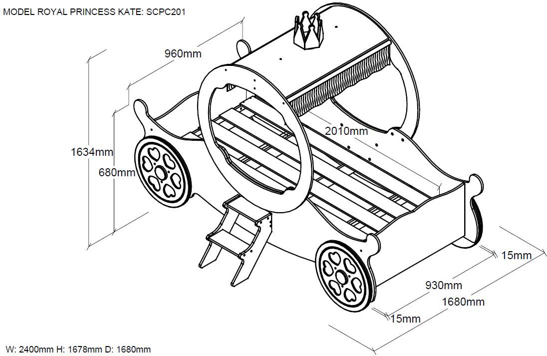 Lit carrosse filles Princesse Kate - rose - Image 3