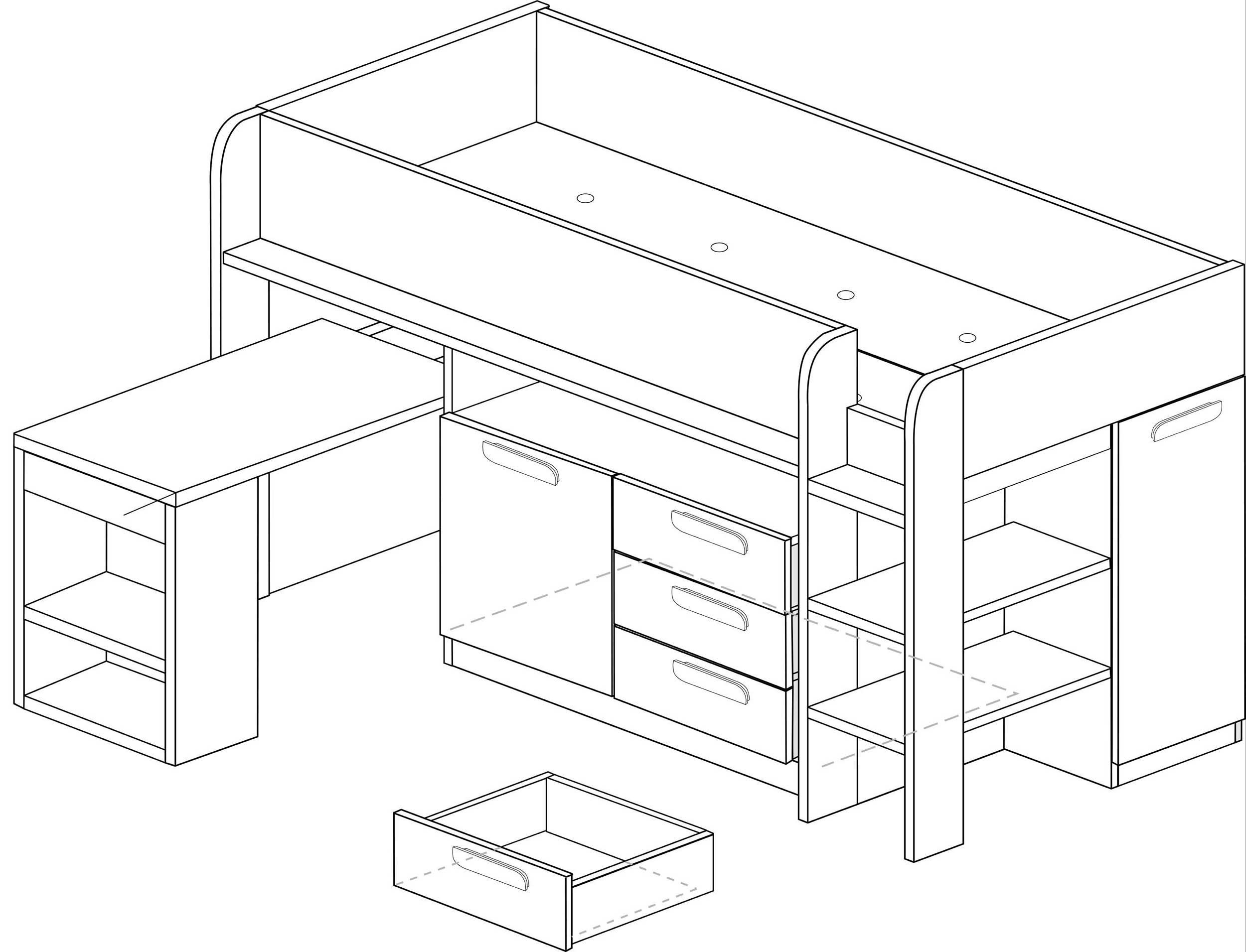 Lit combiné Beau 90x200  avec bureau - blanc - Image 4