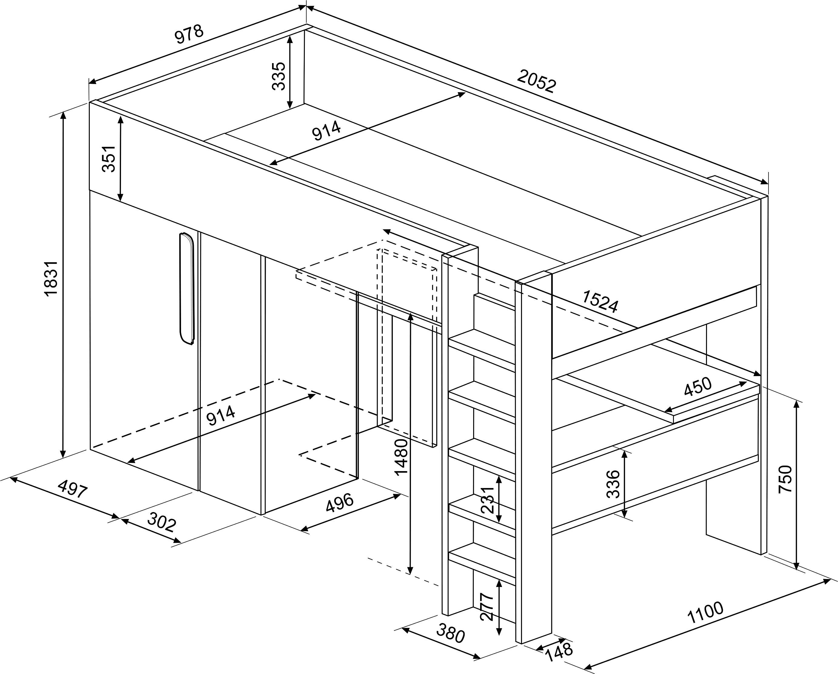 Lit combiné Beau 90x200 avec bureau et armoire - bleu foncé - Image 2