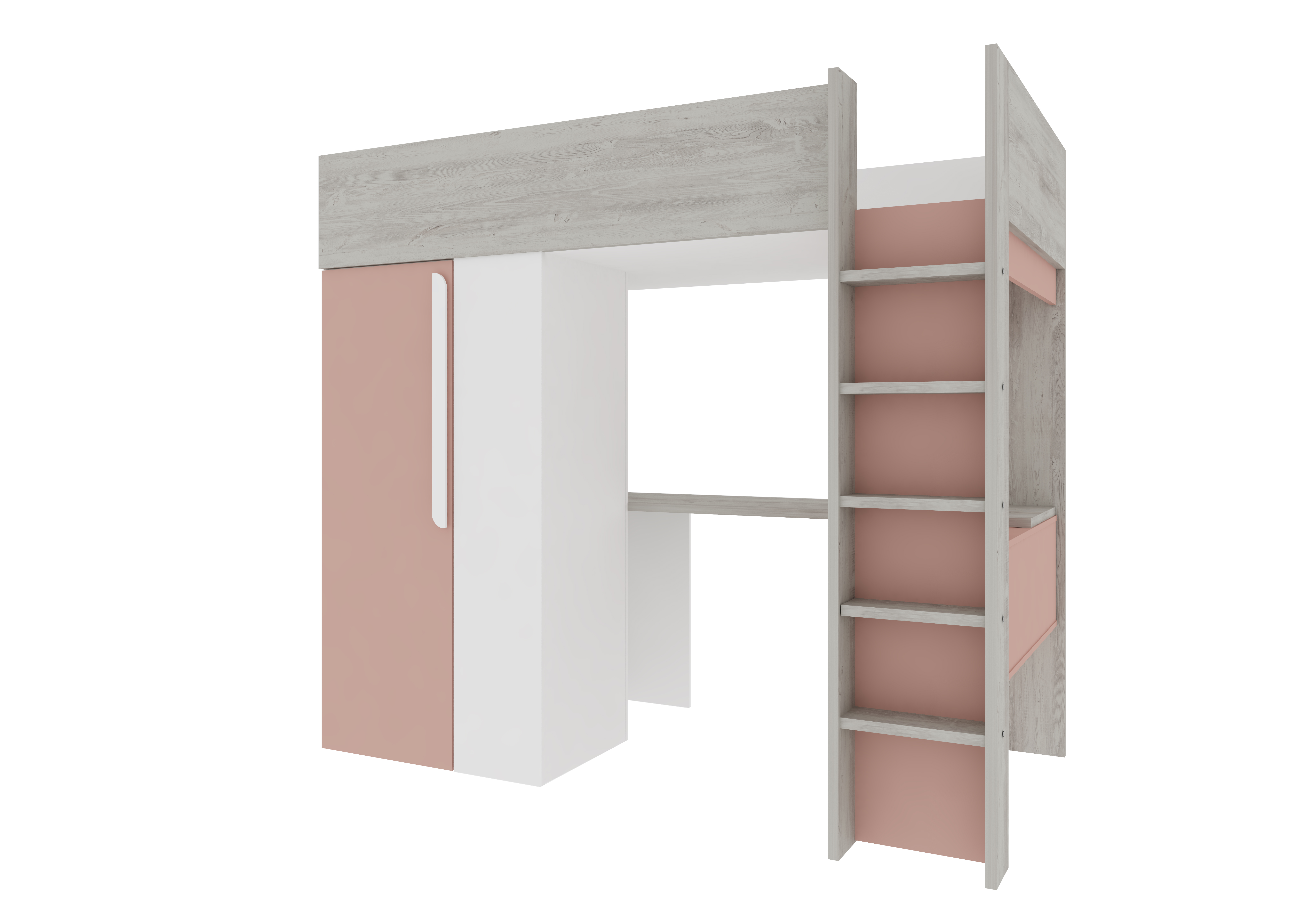 Lit combiné Beau 90x200 avec bureau et armoire - vieux rose - Image 5