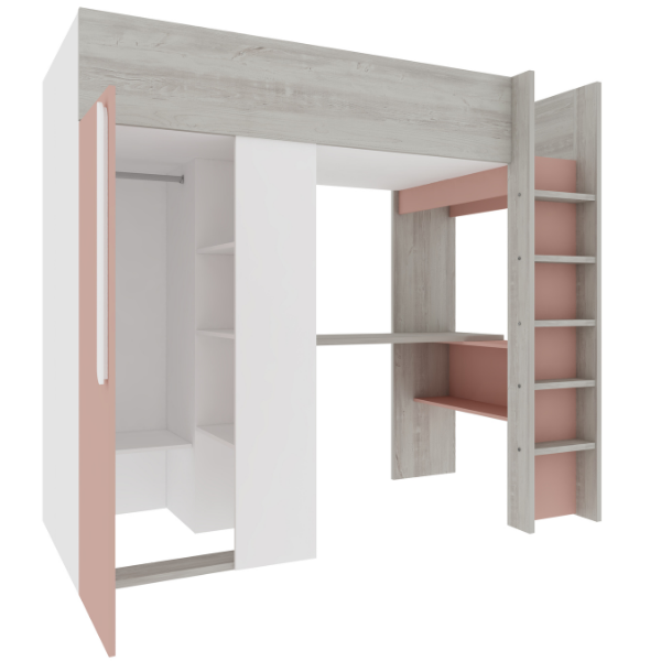 Lit combiné Beau 90x200 avec bureau et armoire - vieux rose - Image 6