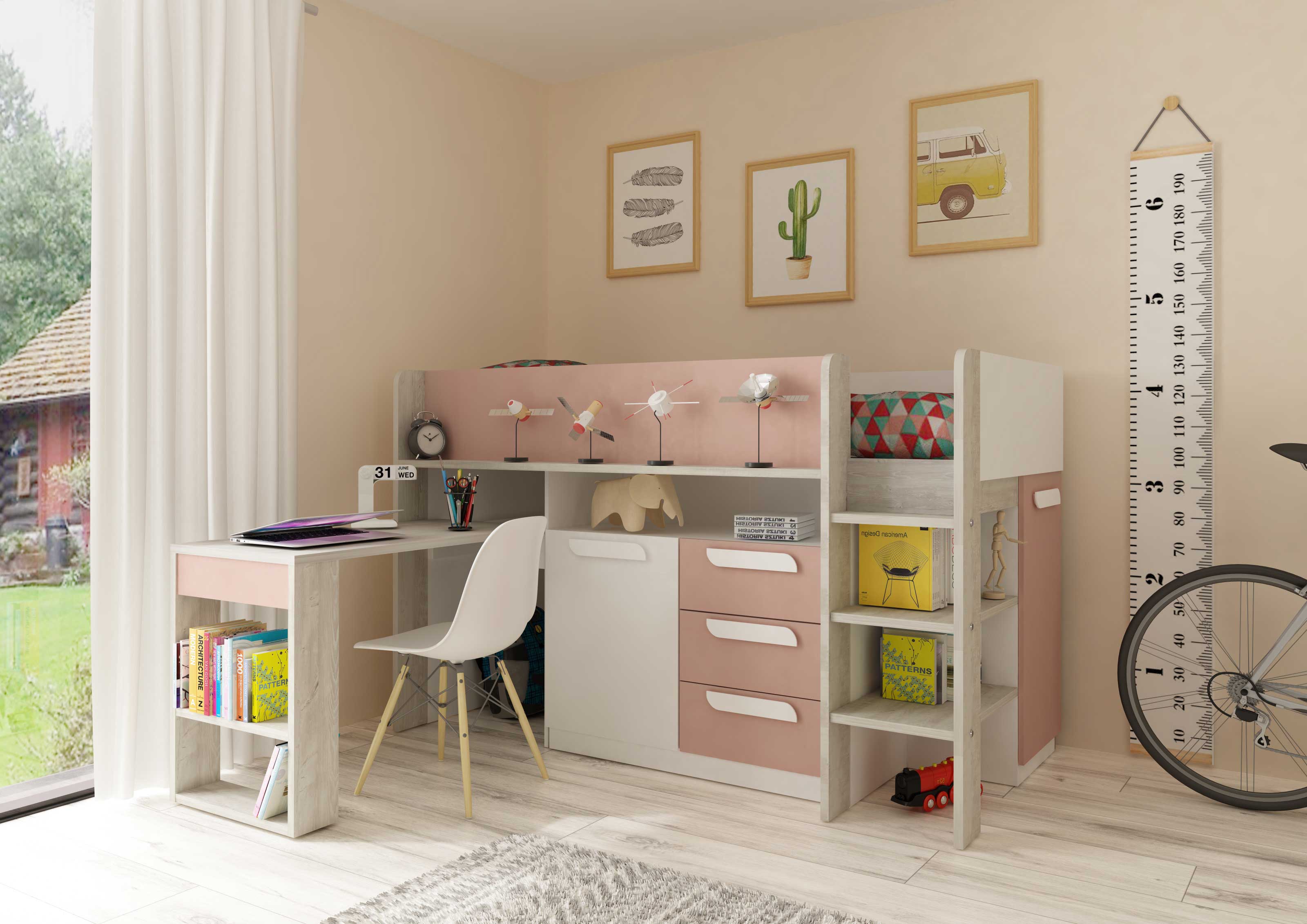 Lit combiné Beau 90x200 avec bureau - vieux rose - Image 8
