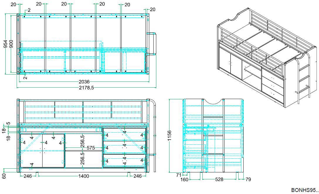 Lit combiné Bonny 95 - fuchsia - Image 2