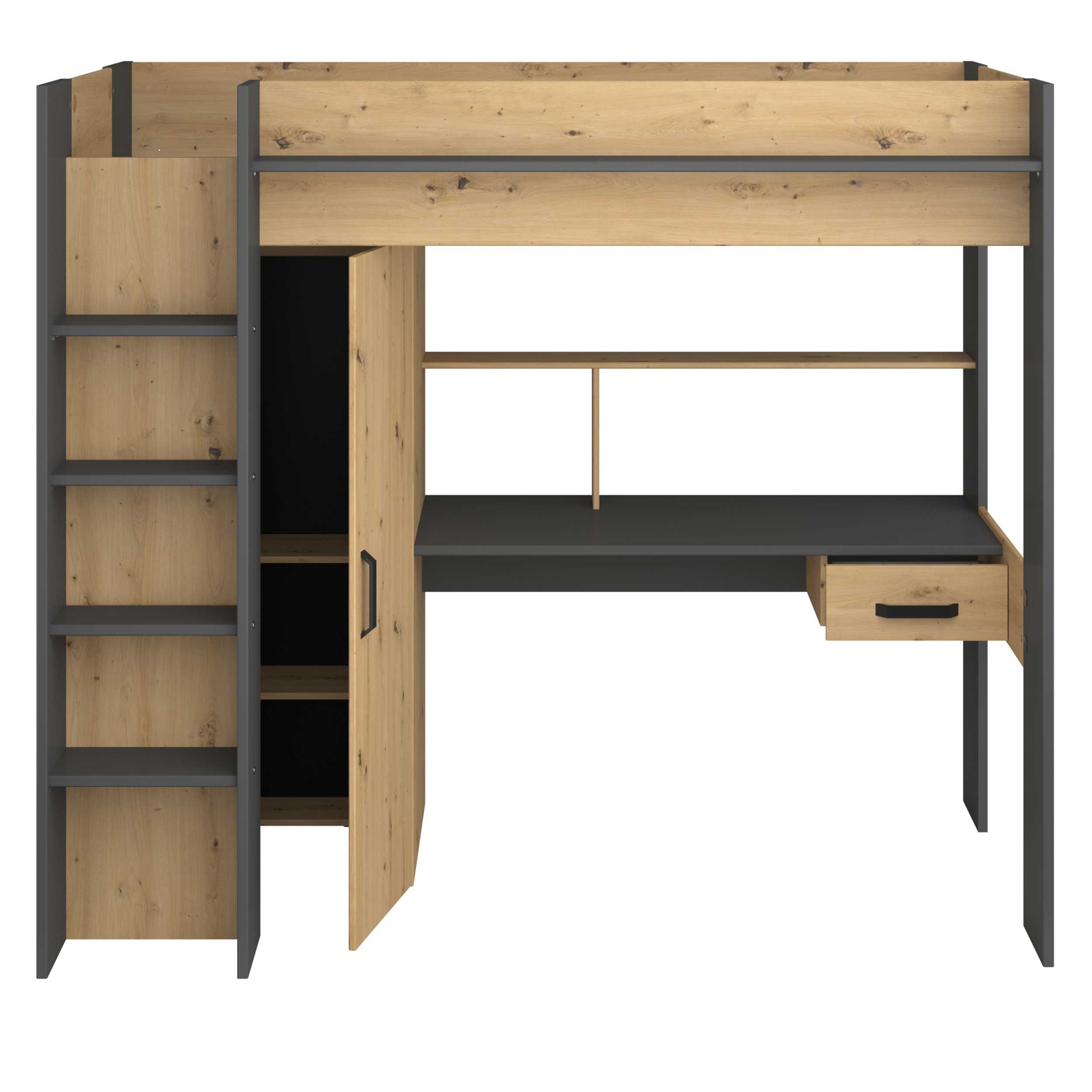 Lit combiné Hervé 90x200 - chêne artisan/gris - Image 5