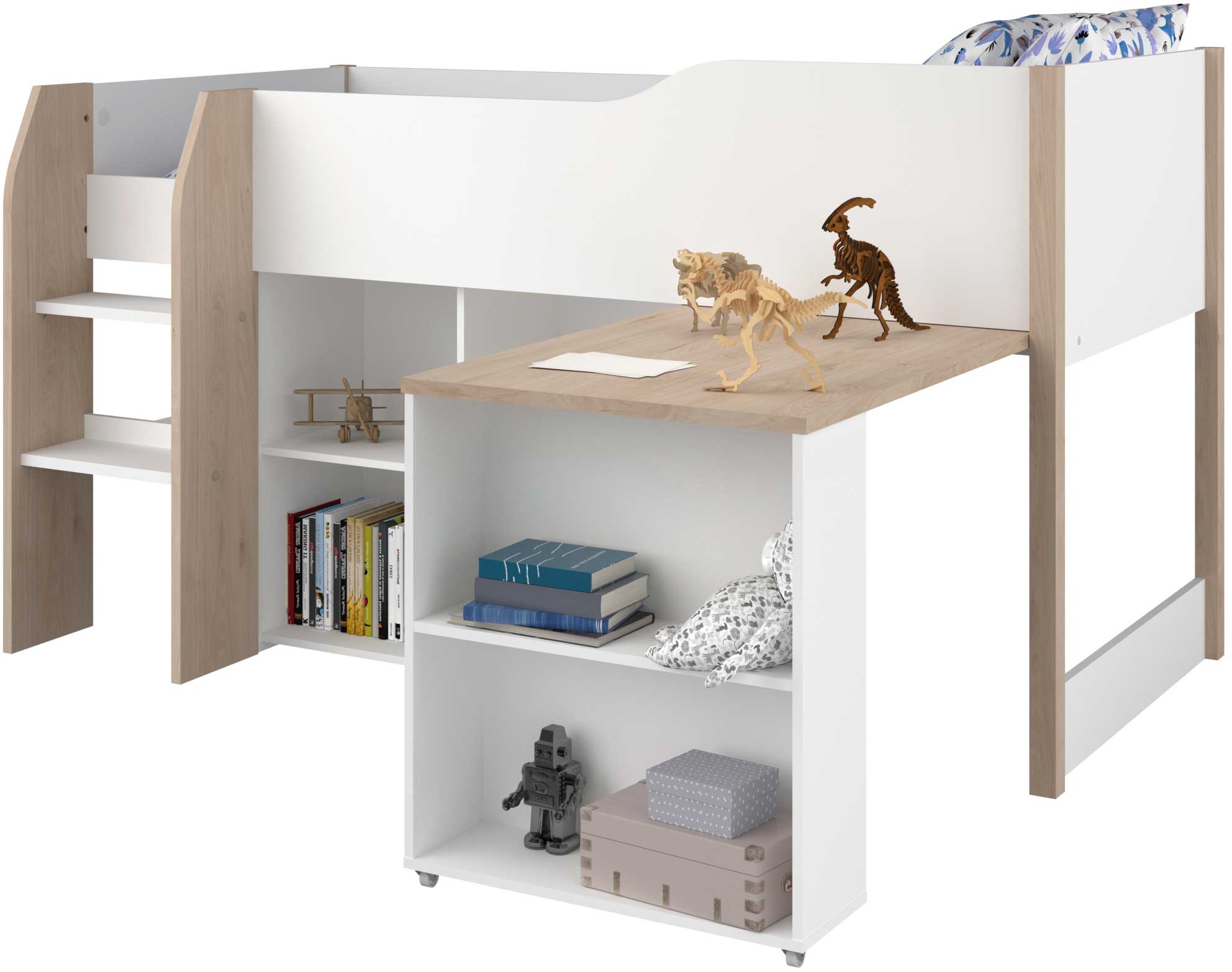 Lit combiné Moscon 90x200 - blanc/chêne - Image 5