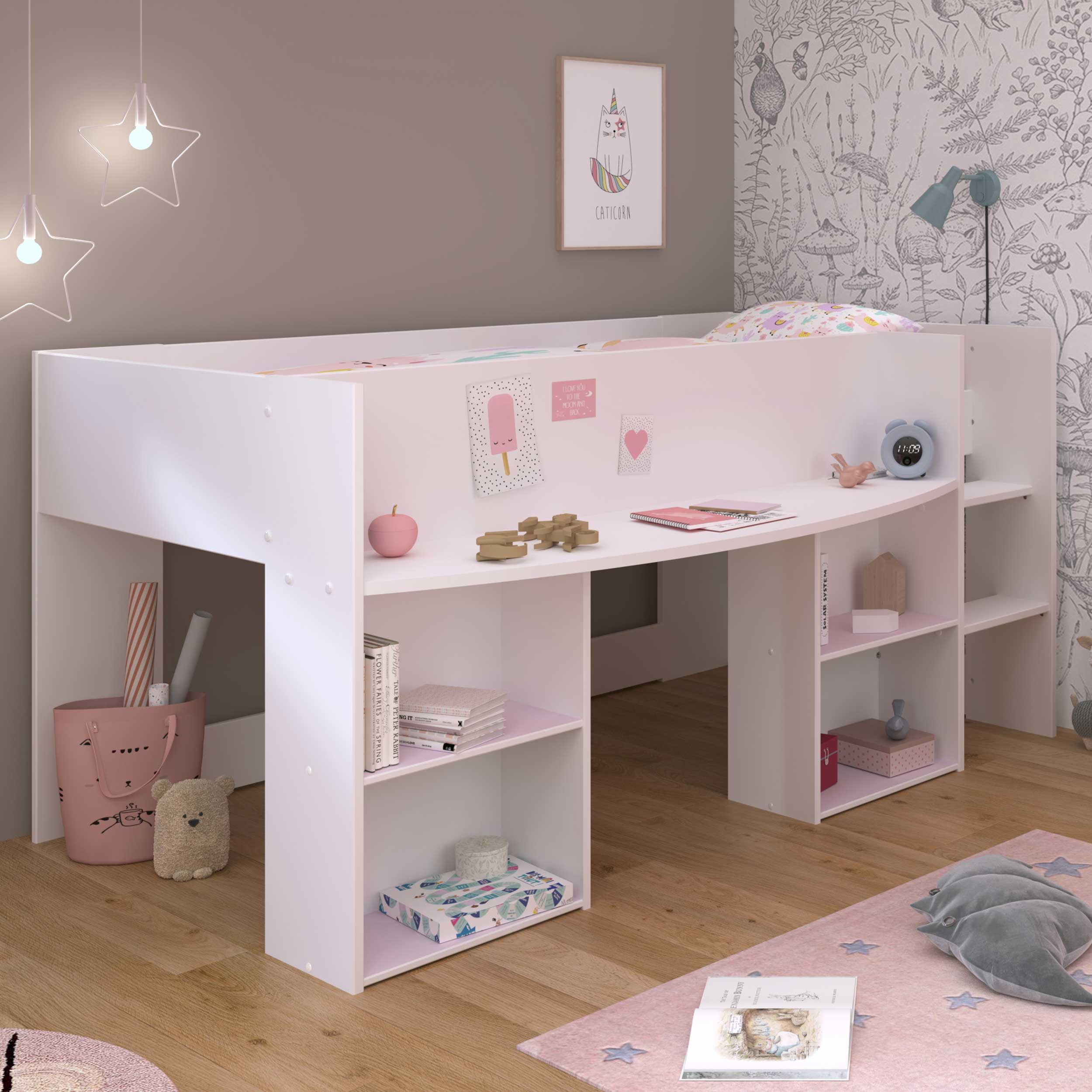 Lit combiné Rue 90x200 avec bureau - blanc/gris ou blanc/rose - Image 12