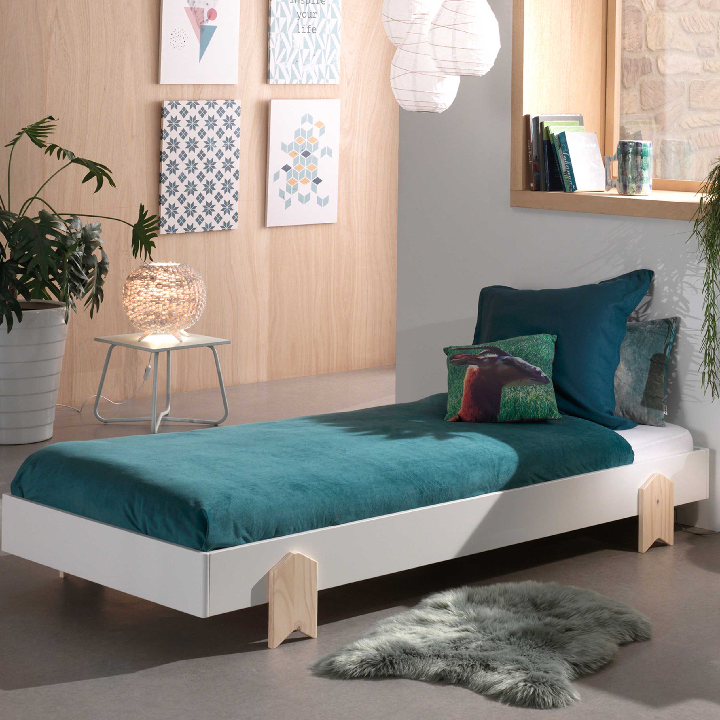 Lit d'enfant Modulo Arrow 90x200 empilable - blanc/bois de pin - Image 1