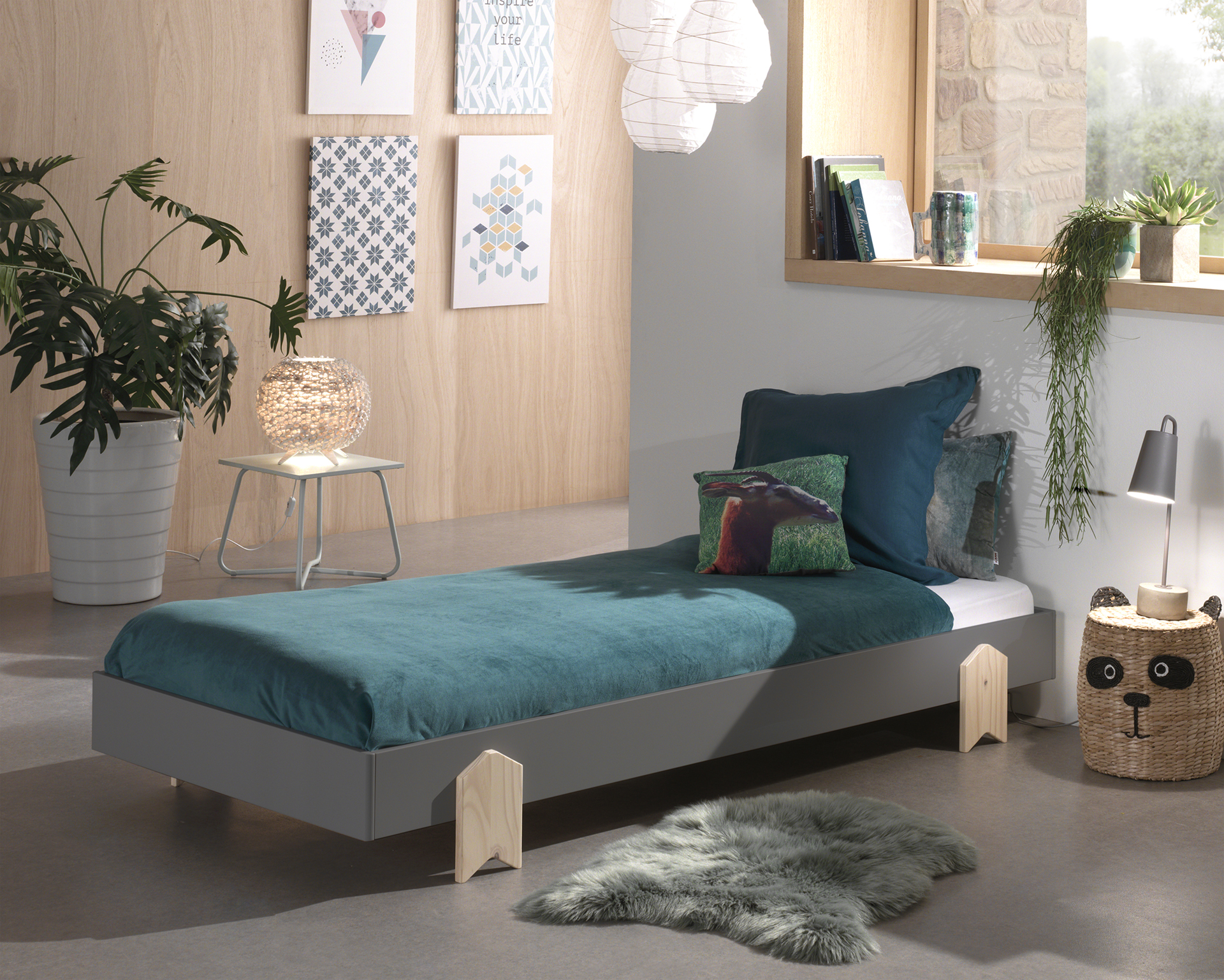 Lit d'enfants Modulo arrow 90x200 empilable ensemble de 4 - anthracite/bois de pin - Image 6