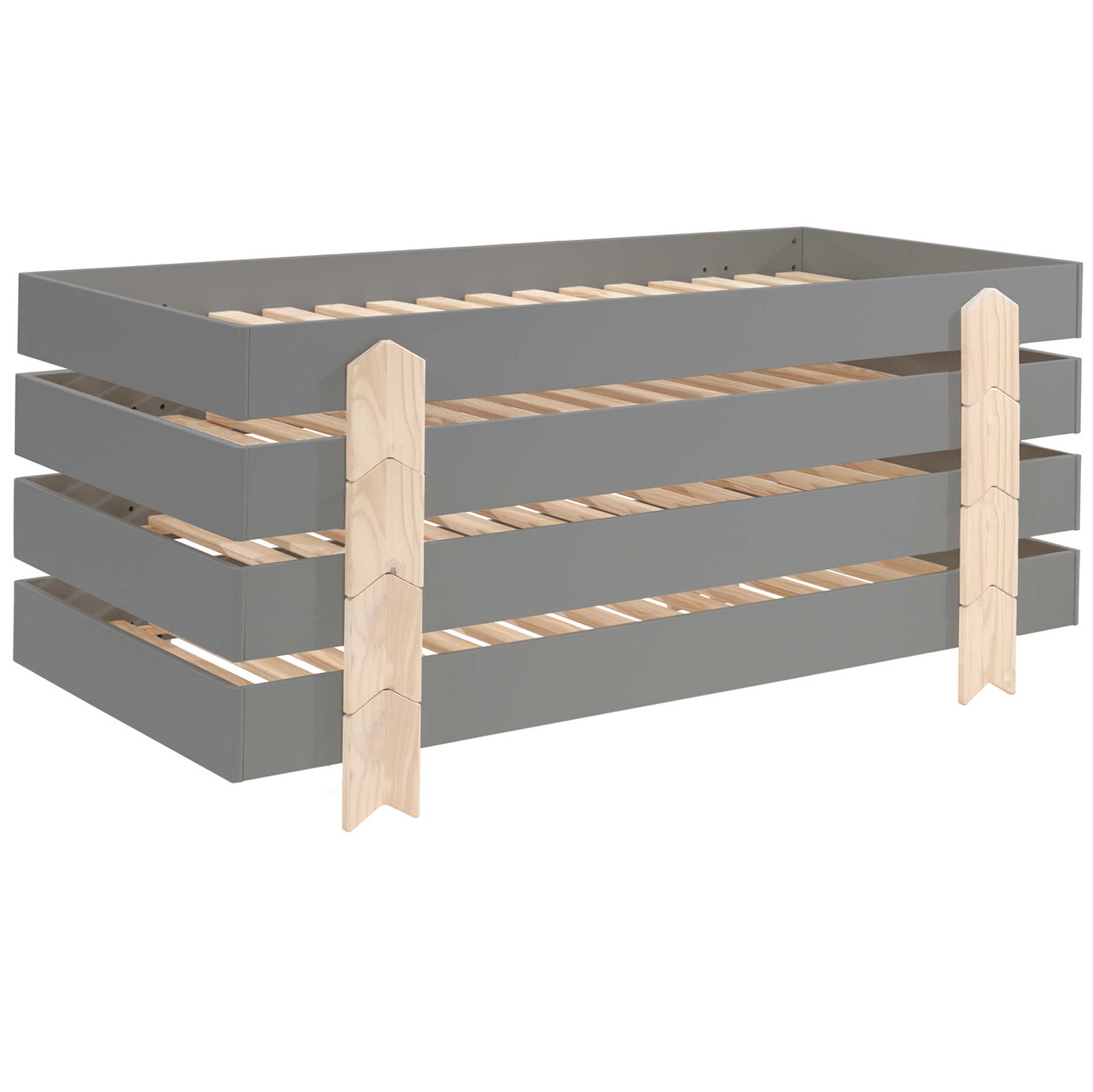Lit d'enfants Modulo arrow 90x200 empilable ensemble de 4 - anthracite/bois de pin - Image 1