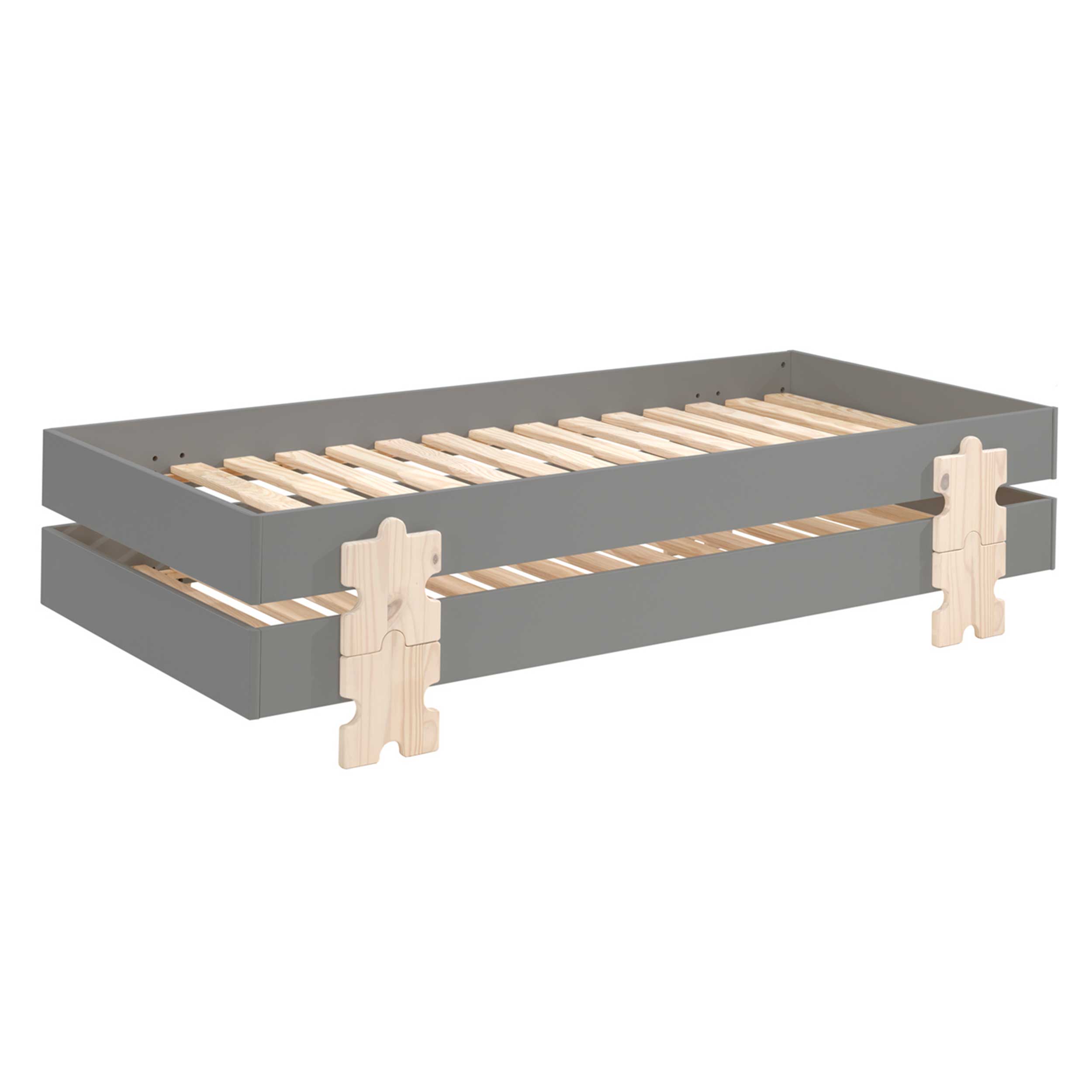 Lit d'enfants Modulo Puzzle 90x200 empilable ensemble de 2 - anthracite/bois de pin - Image 5