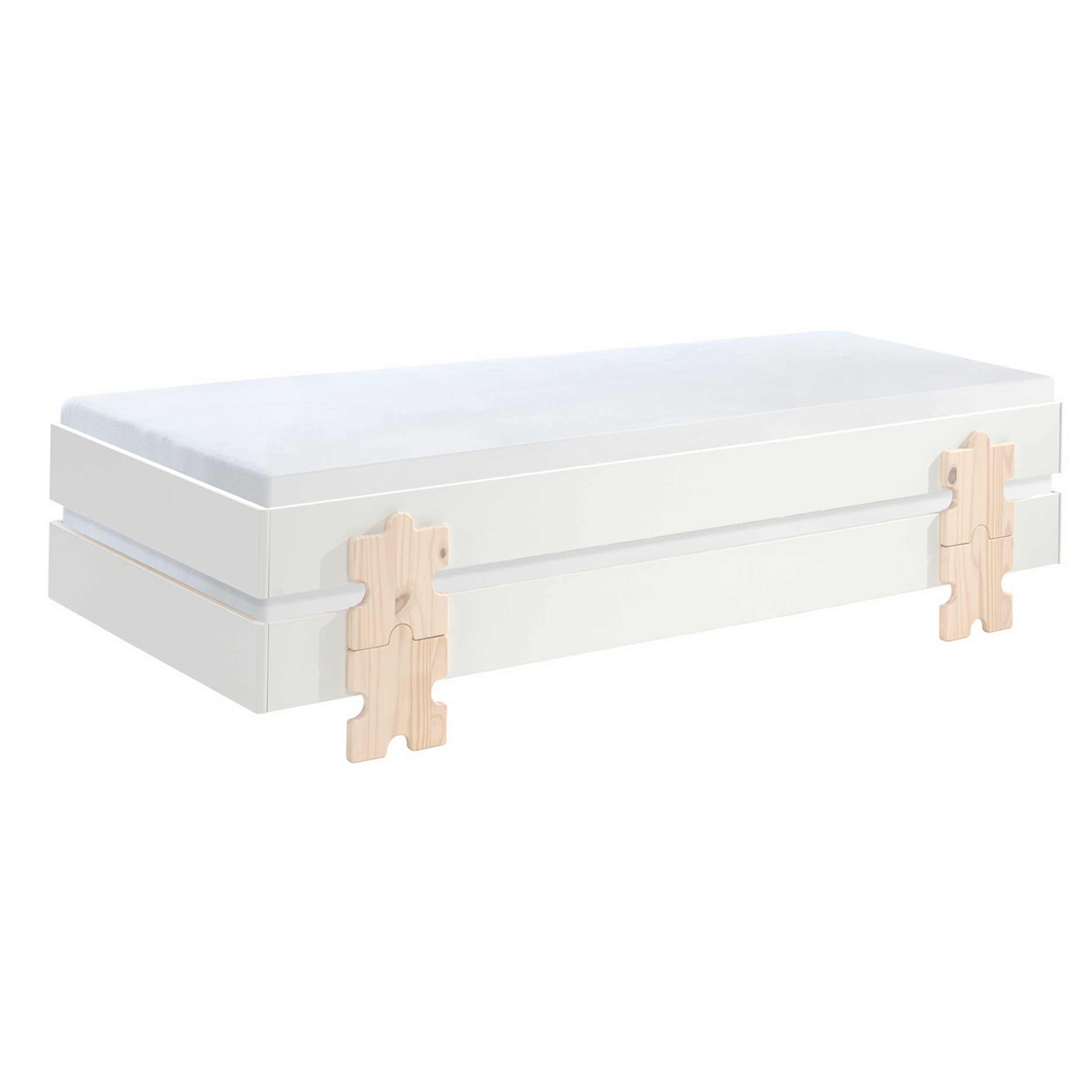 Lit d'enfants Modulo Puzzle 90x200 empilable ensemble de 2 - blanc/bois de pin - Image 5