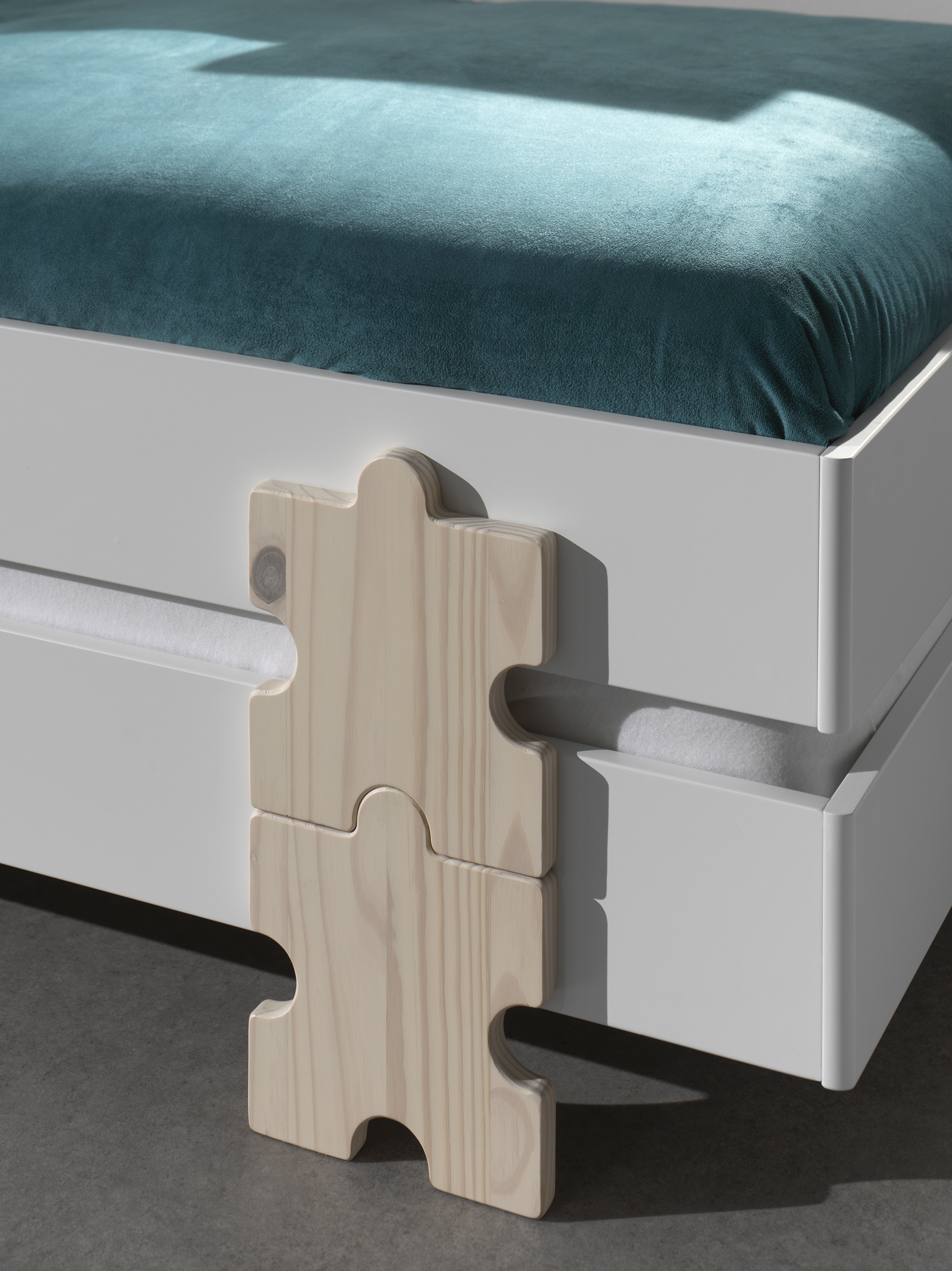 Lit d'enfants Modulo Puzzle 90x200 empilable ensemble de 2 - blanc/bois de pin - Image 8