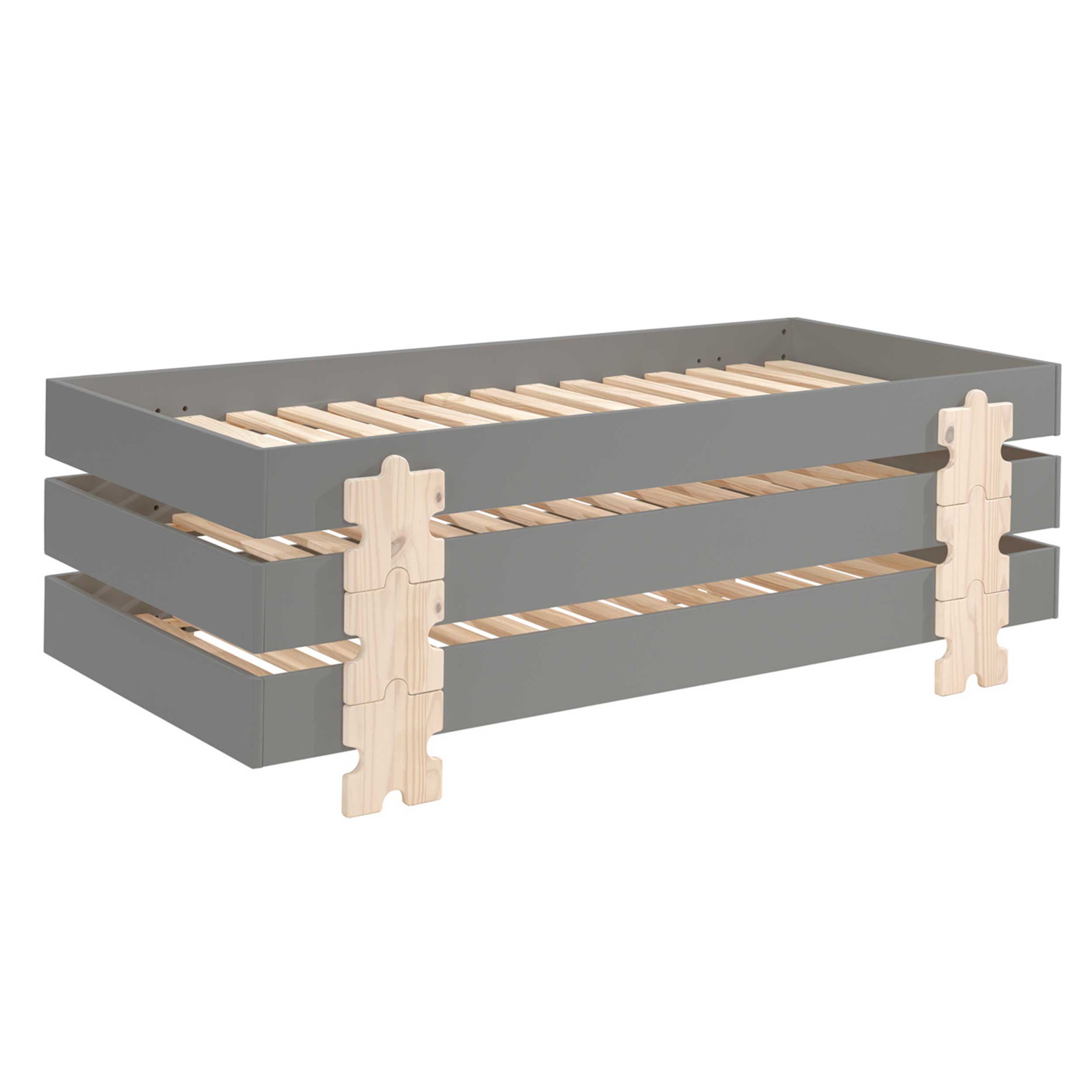 Lit d'enfants Modulo Puzzle 90x200 empilable ensemble de 3 - anthracite/pin - Image 8