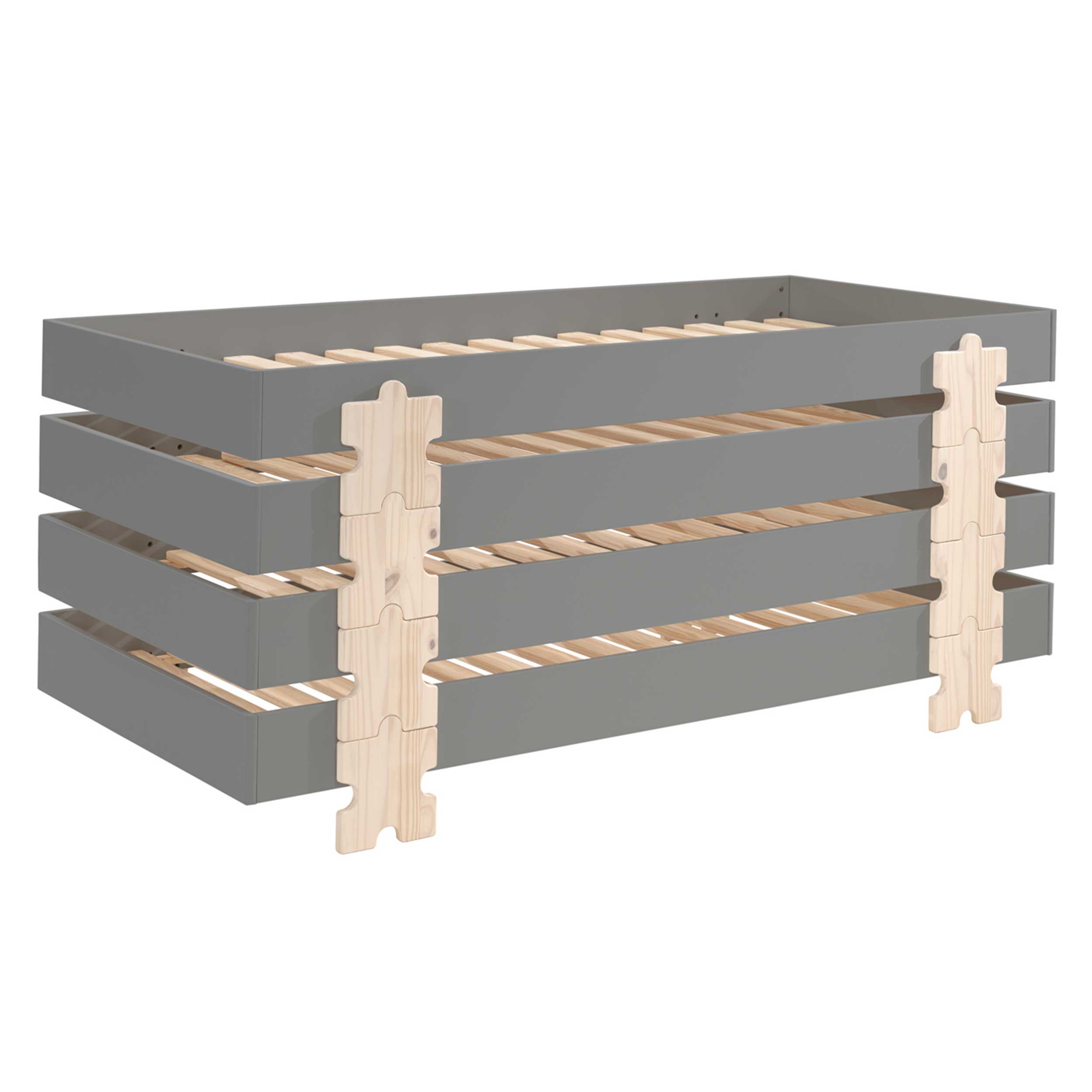 Lit d'enfants Modulo Puzzle 90x200 empilable ensemble de 4 - anthracite/pin - Image 9