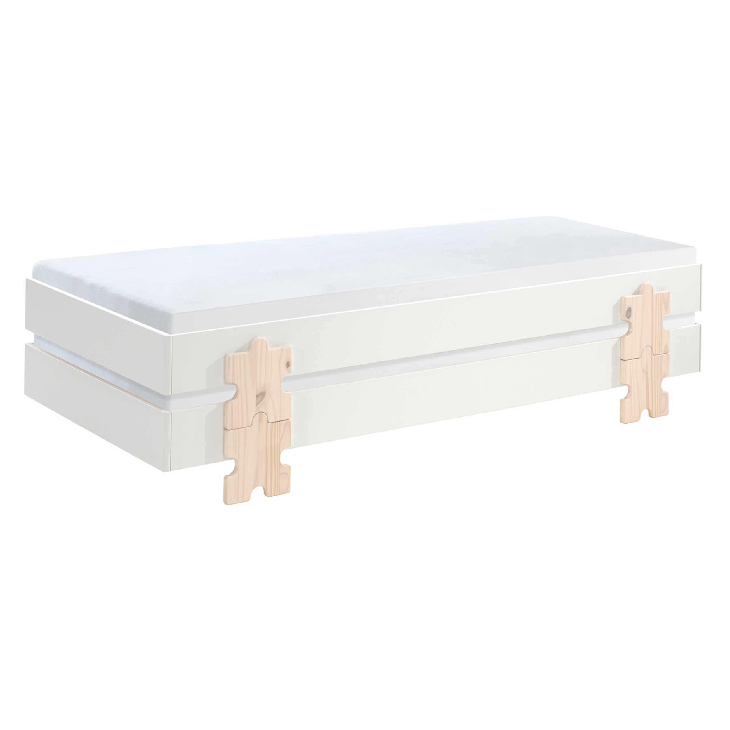 Lit d'enfants Modulo Puzzle 90x200 empilable ensemble de 4 - blanc/pin - Image 4