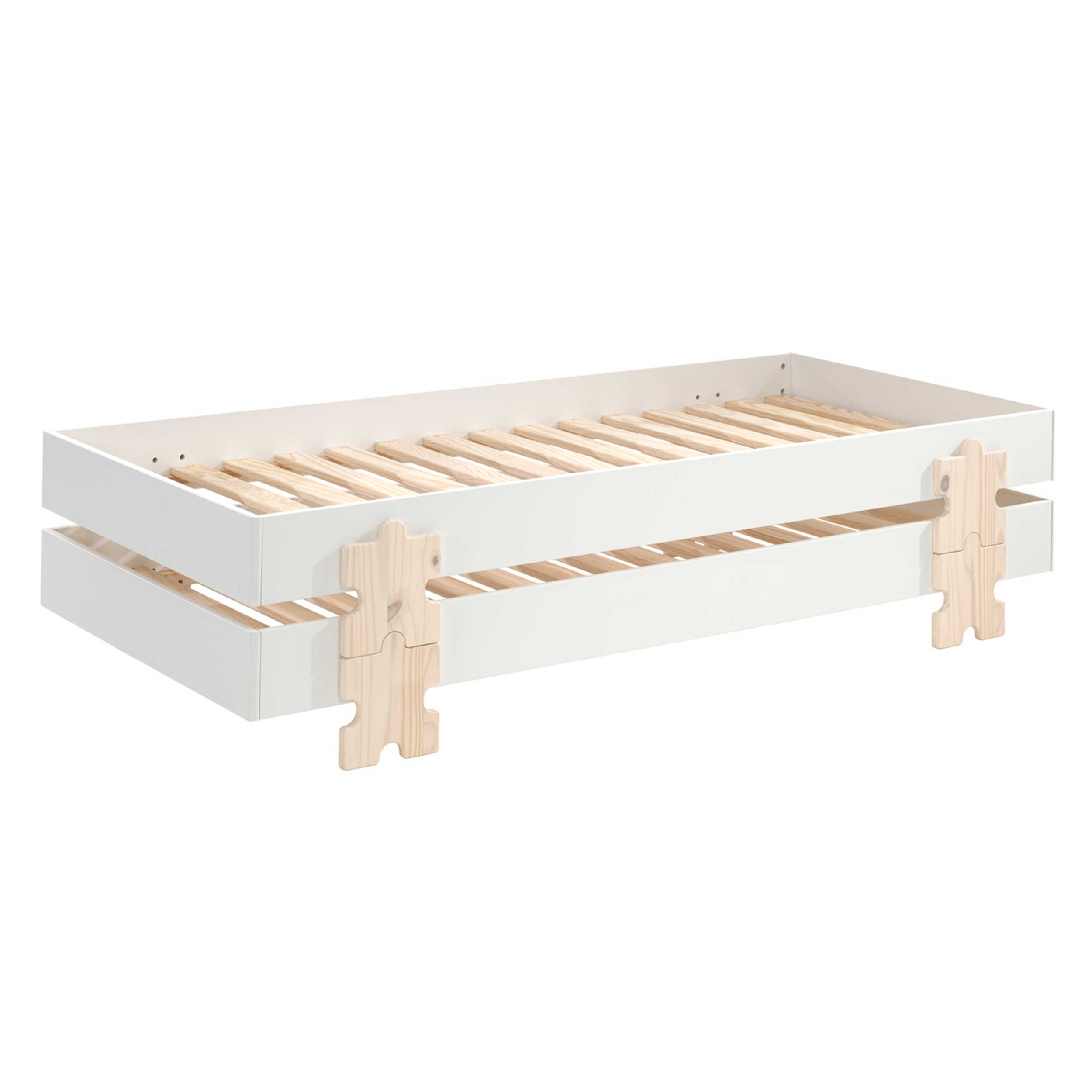 Lit d'enfants Modulo Puzzle 90x200 empilable ensemble de 4 - blanc/pin - Image 5