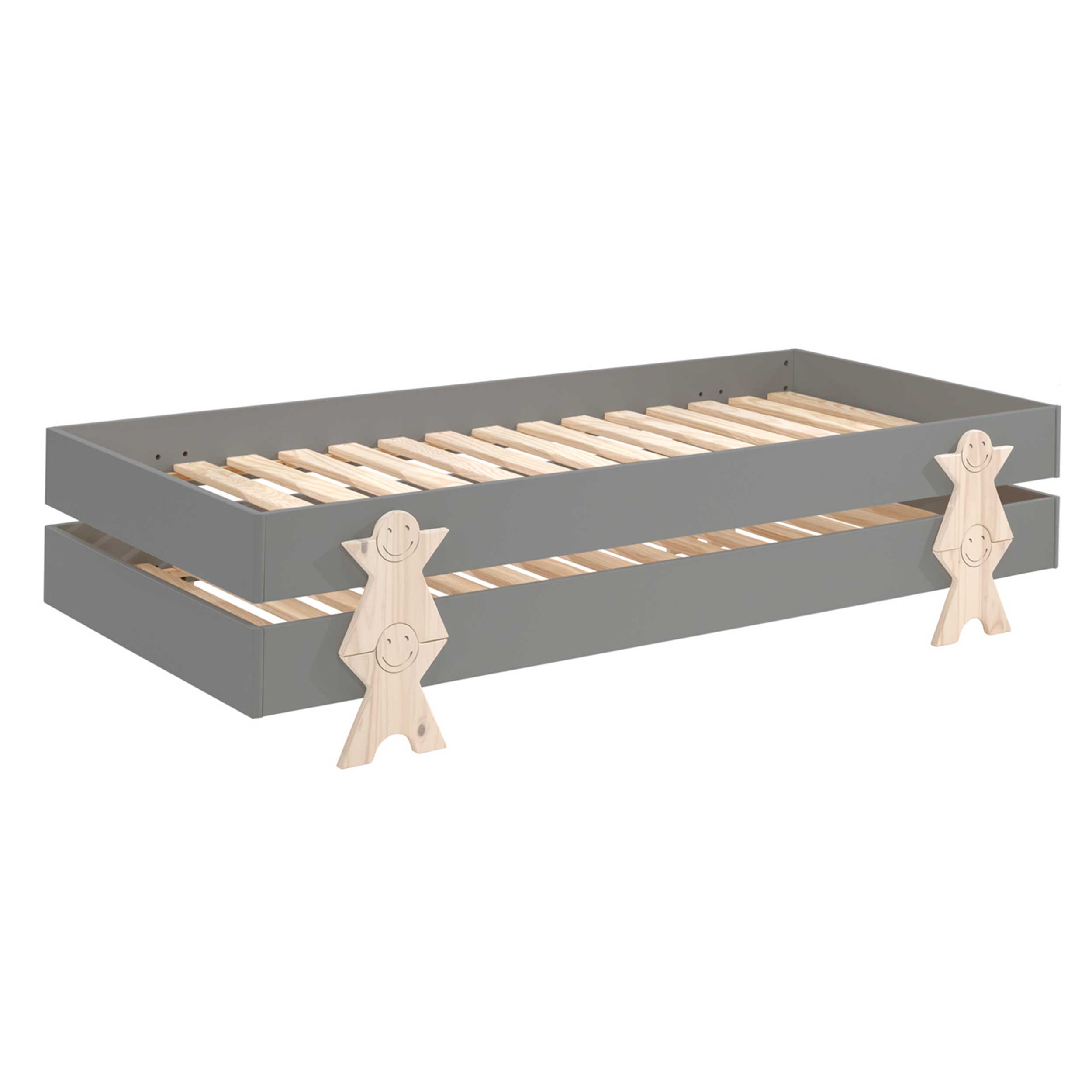 Lit d'enfants Modulo Smiley 90x200 empilable ensemble de 2 - anthracite/bois de pin - Image 2