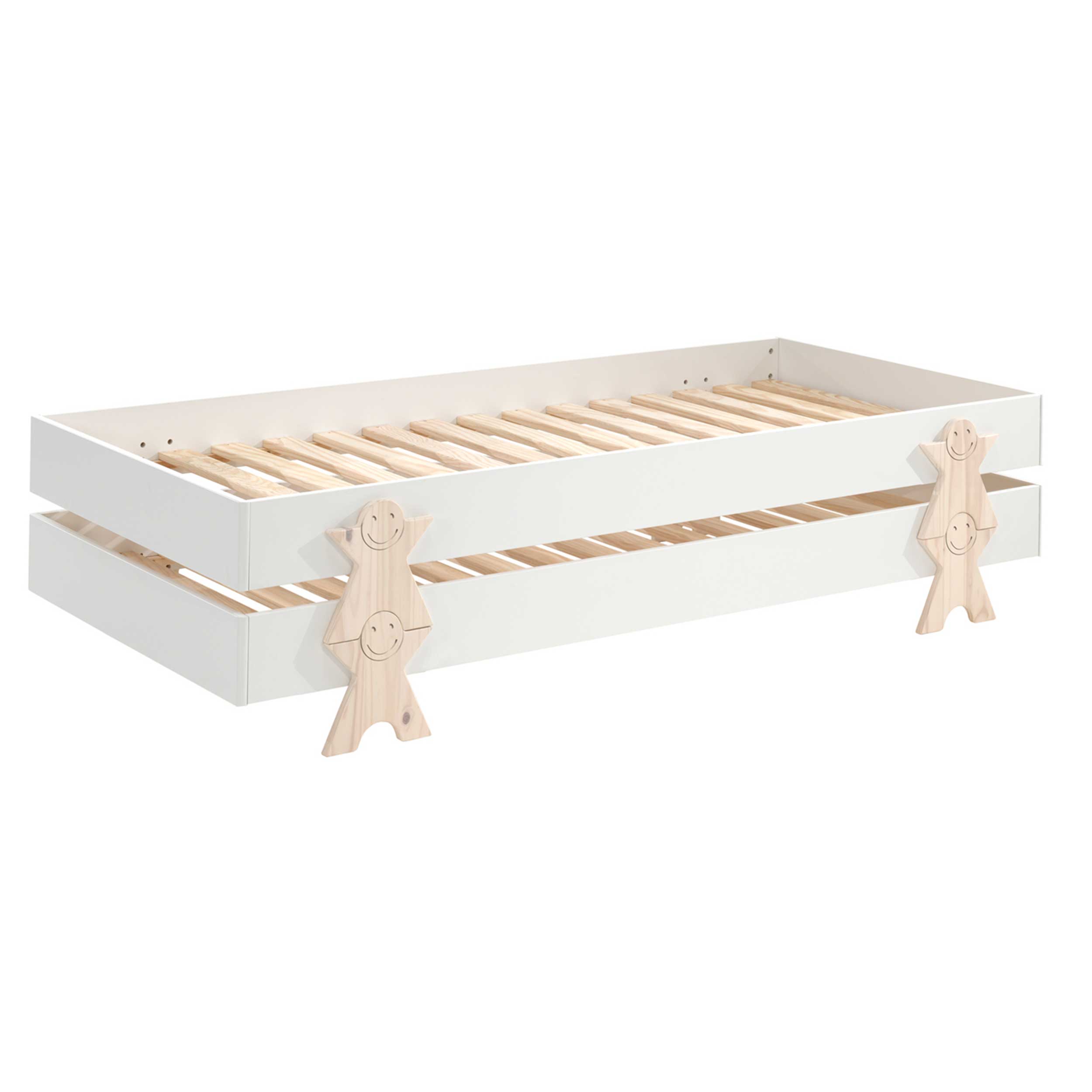 Lit d'enfants Modulo Smiley 90x200 empilable ensemble de 2 - blanc/bois de pin - Image 4