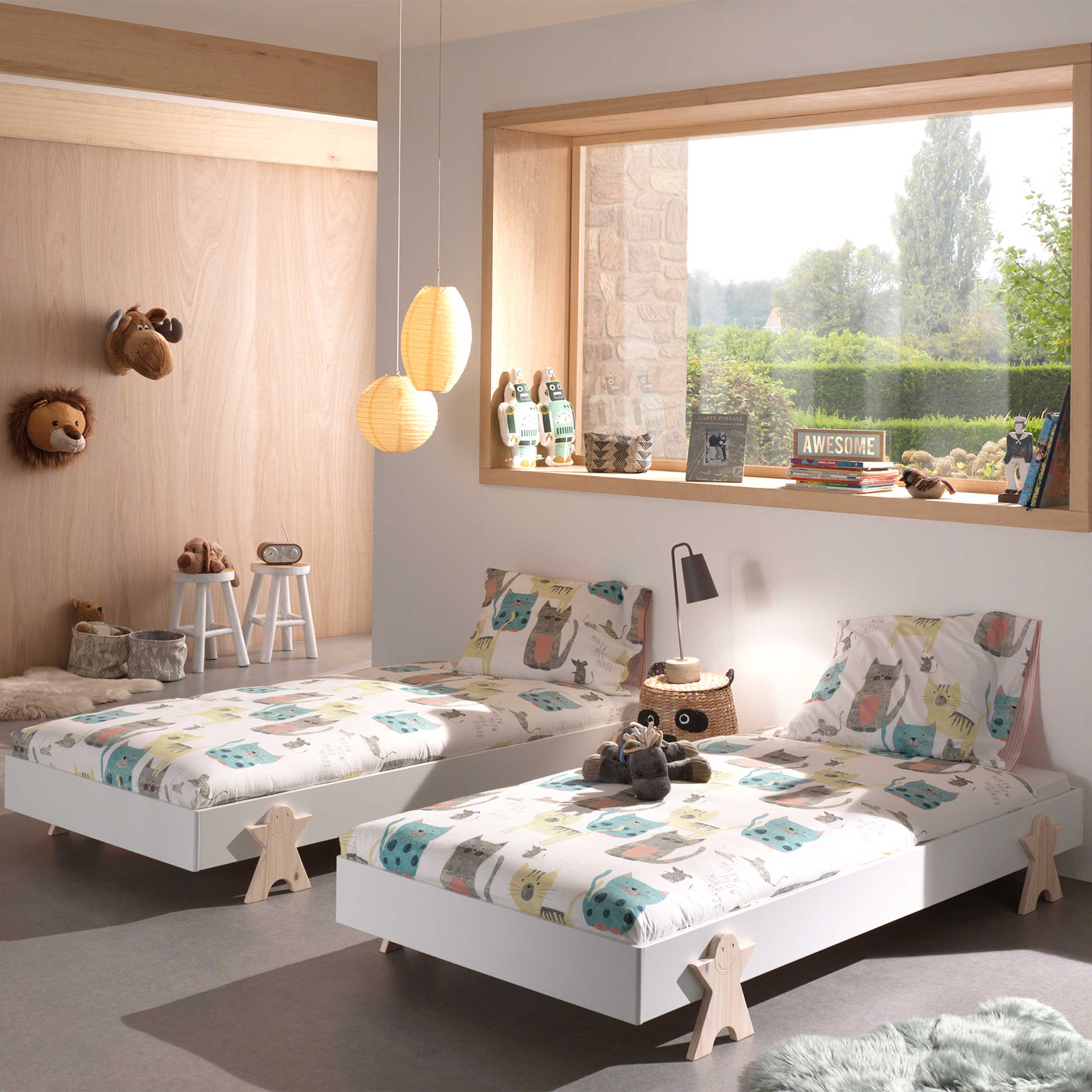 Lit d'enfants Modulo Smiley 90x200 empilable ensemble de 2 - blanc/bois de pin - Image 1