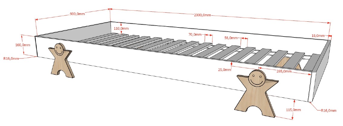 Lit d'enfants Modulo Smiley 90x200 empilable ensemble de 4 - anthracite/bois de pin - Image 2