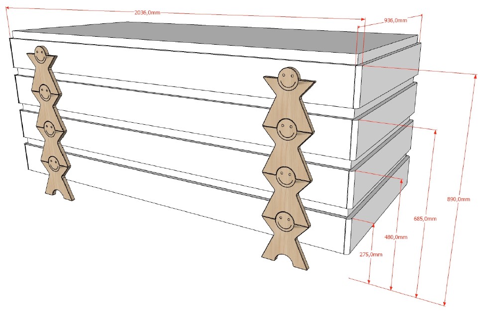 Lit d'enfants Modulo Smiley 90x200 empilable ensemble de 4 - anthracite/bois de pin - Image 3