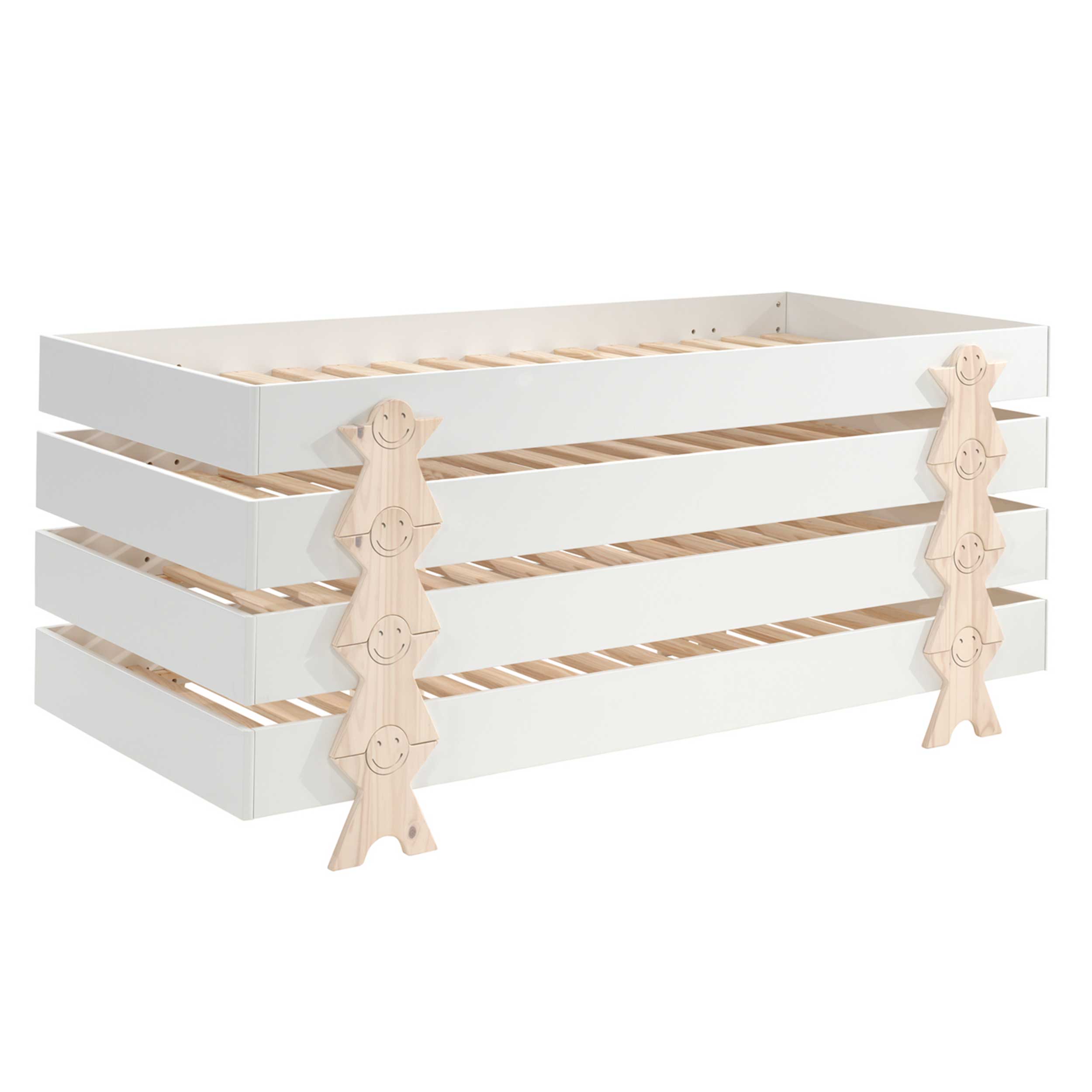 Lit d'enfants Modulo Smiley 90x200 empilable ensemble de 4 - blanc/bois de pin - Image 10