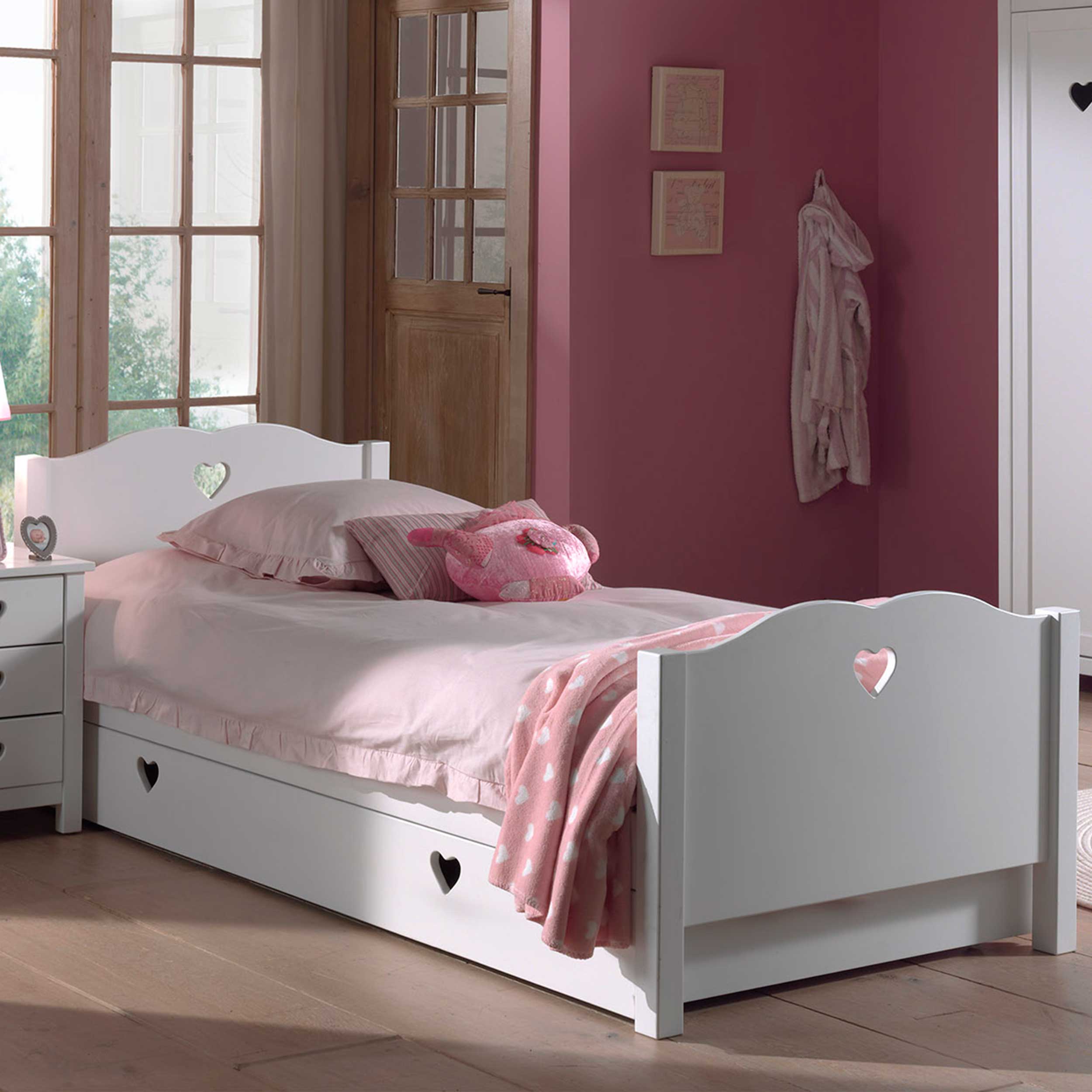 Lit d'enfant Amori avec tiroir de lit MDF - blanc