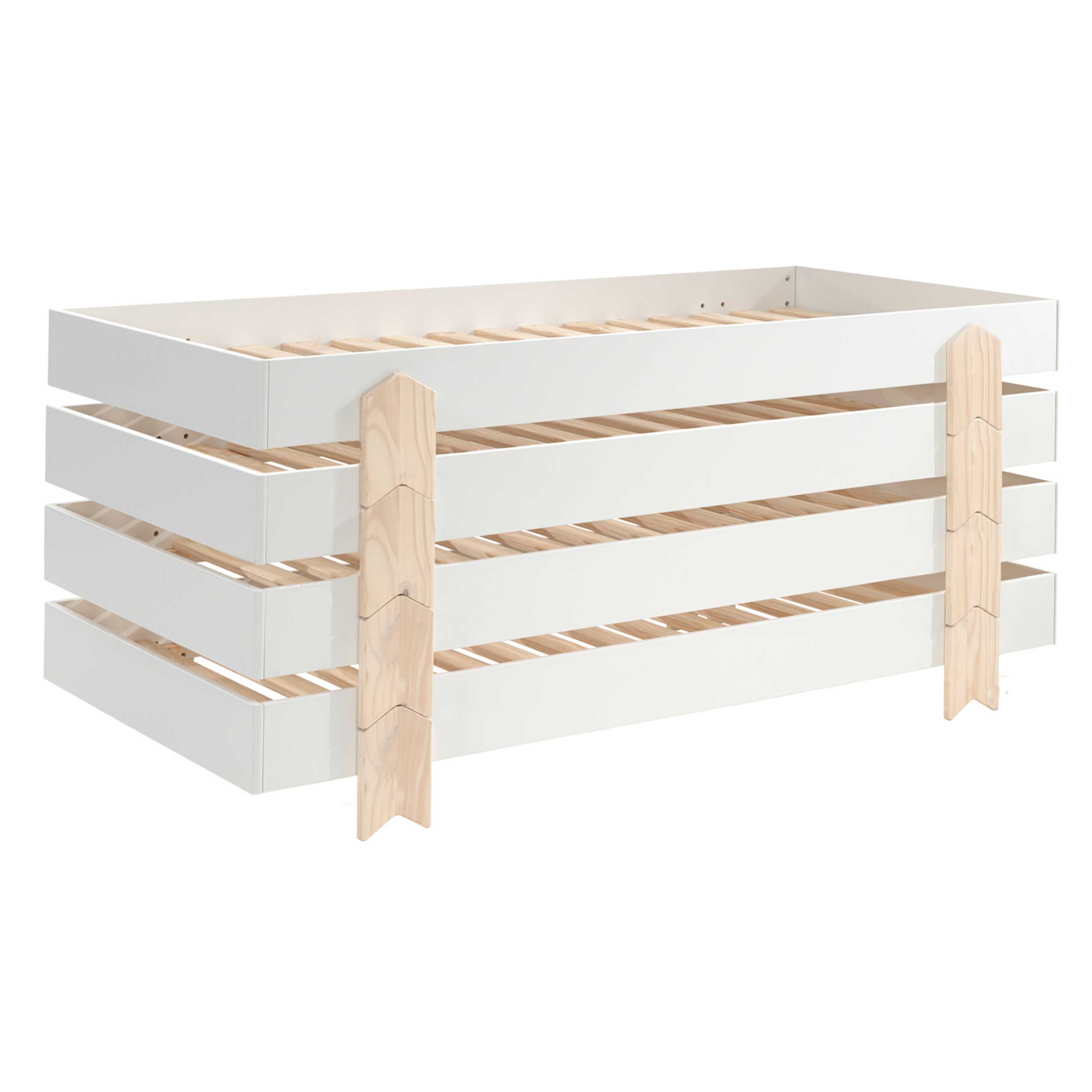 Lit d'enfants Modulo arrow 90x200 empilable ensemble de 4 - blanc/bois de pin