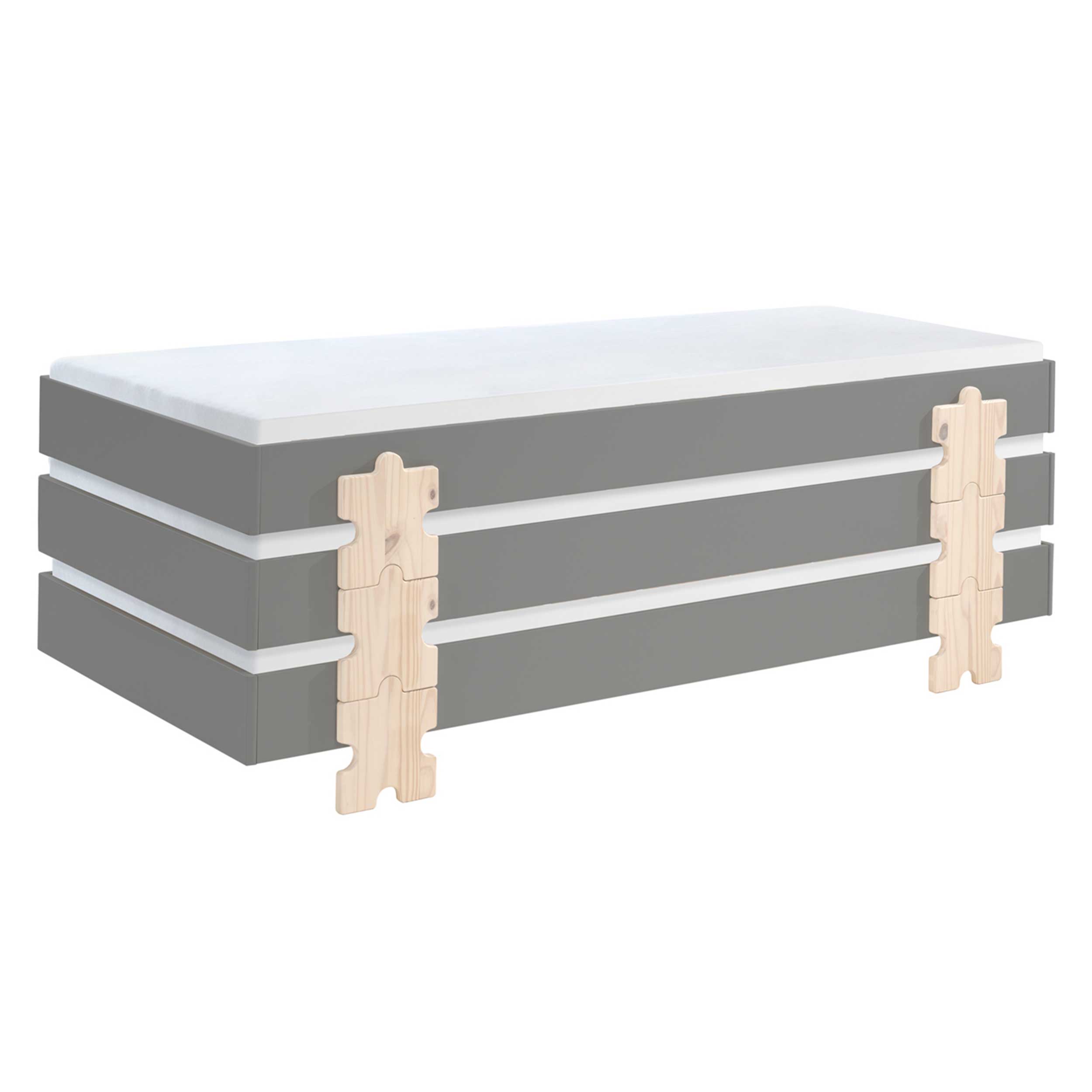 Lit d'enfants Modulo Puzzle 90x200 empilable ensemble de 3 - anthracite/pin