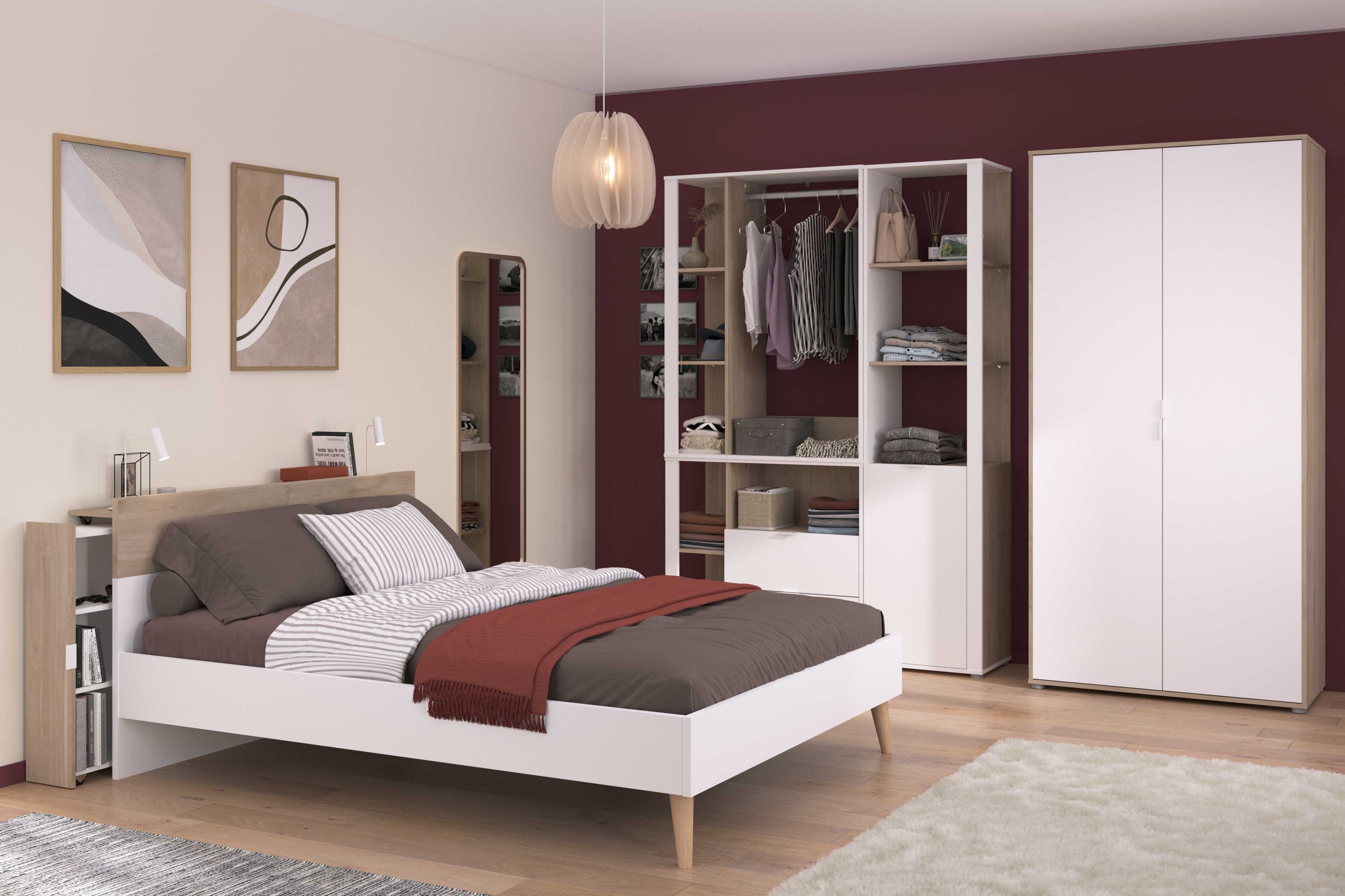 Lit double Hardy 140 x 200 - blanc/chêne - Image 11